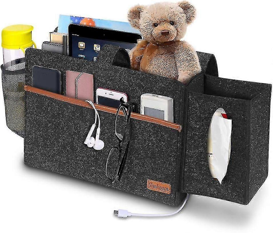 Bed Organizer Bag Felt Bed Shelf With Tissue Box And Bottle Holder Anti-slip Sofa Storage Bag For Book, Magazines, Ipad, Mobile Phone, Remote Control