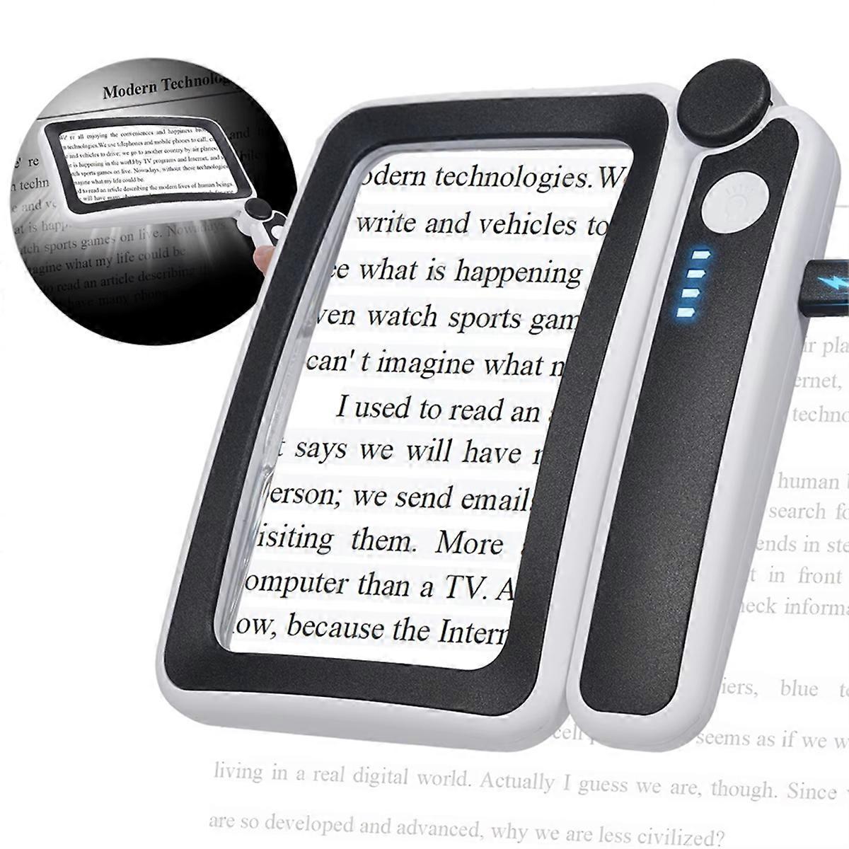 4X Large Magnifying Glass with LED Lights USB Loupe Rechargeable Magnifier Handheld Reading Magnifying Lamp