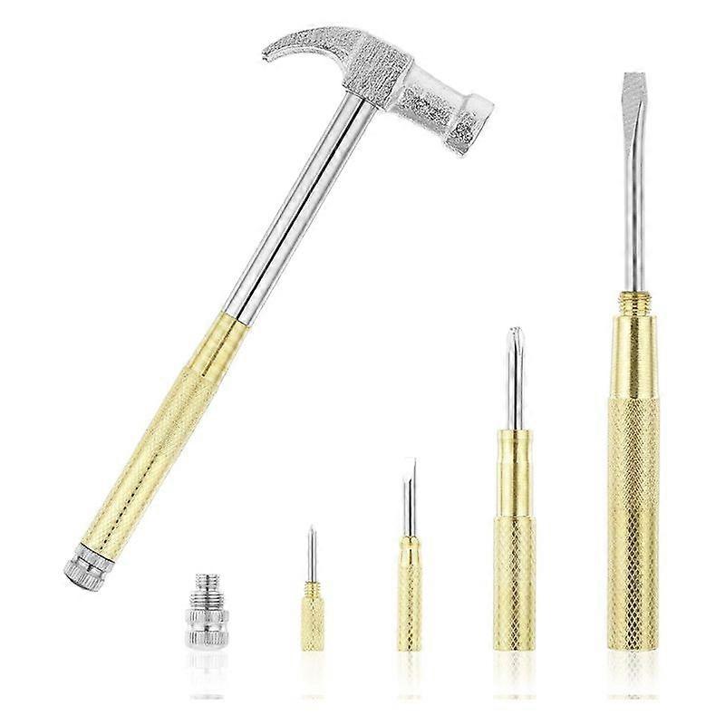 Mini Hammer 6 in 1 Small Hammer Brass Hammer Screwdriver with Screwdriver Hammers Hand Tools Hammer for Picture Hanging