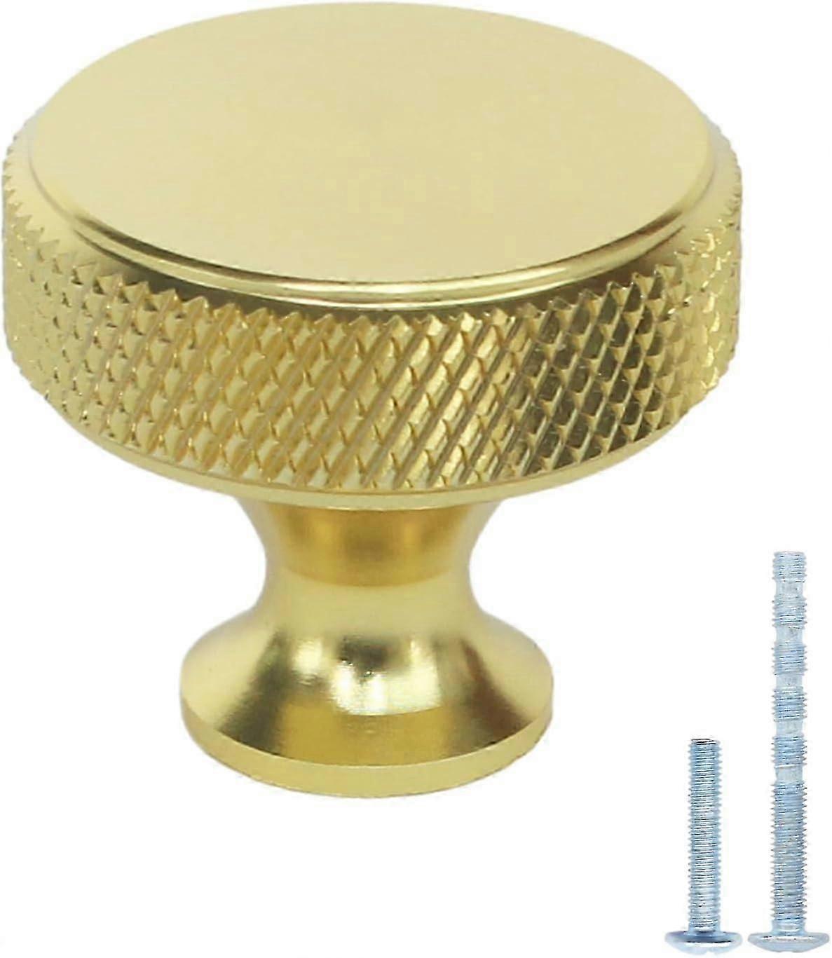 10 Pack Gold Knurled Cabinet Knobs - Solid Aluminum Brushed Brass Drawer Handles for Kitchen Dresser