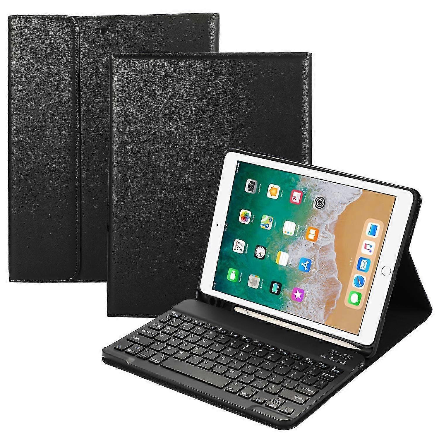 iPad Air(2013)、Air 2 9.7インチ(2017)、および(2018)統合ペンホルダー付きBluetoothキーボード用レザーケーススタンド