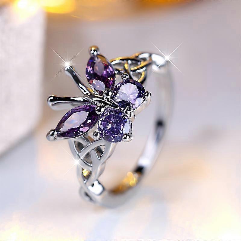 Fluture delicat Violet Cubic Zirconiu Inel Femei La modă Argint Celtic Nod Inele Logodnă Nuntă Bijuterii Cadouri Feminine