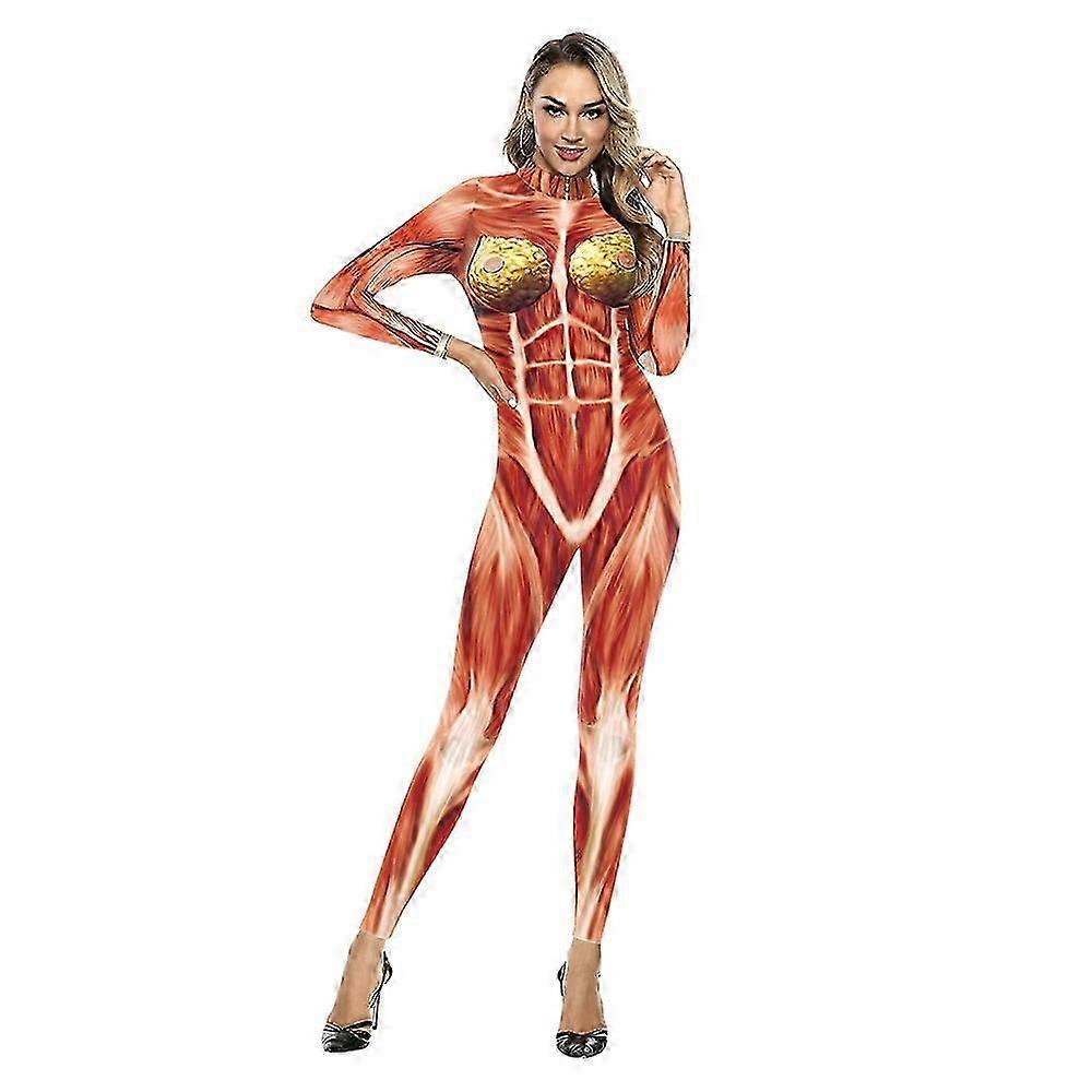 Cadılar Bayramı Cosplay Kostümler Erkekler için Kadın 3d Baskılı Kas İnsan Anatomisi Vücut Takım Elbise Tulumlar