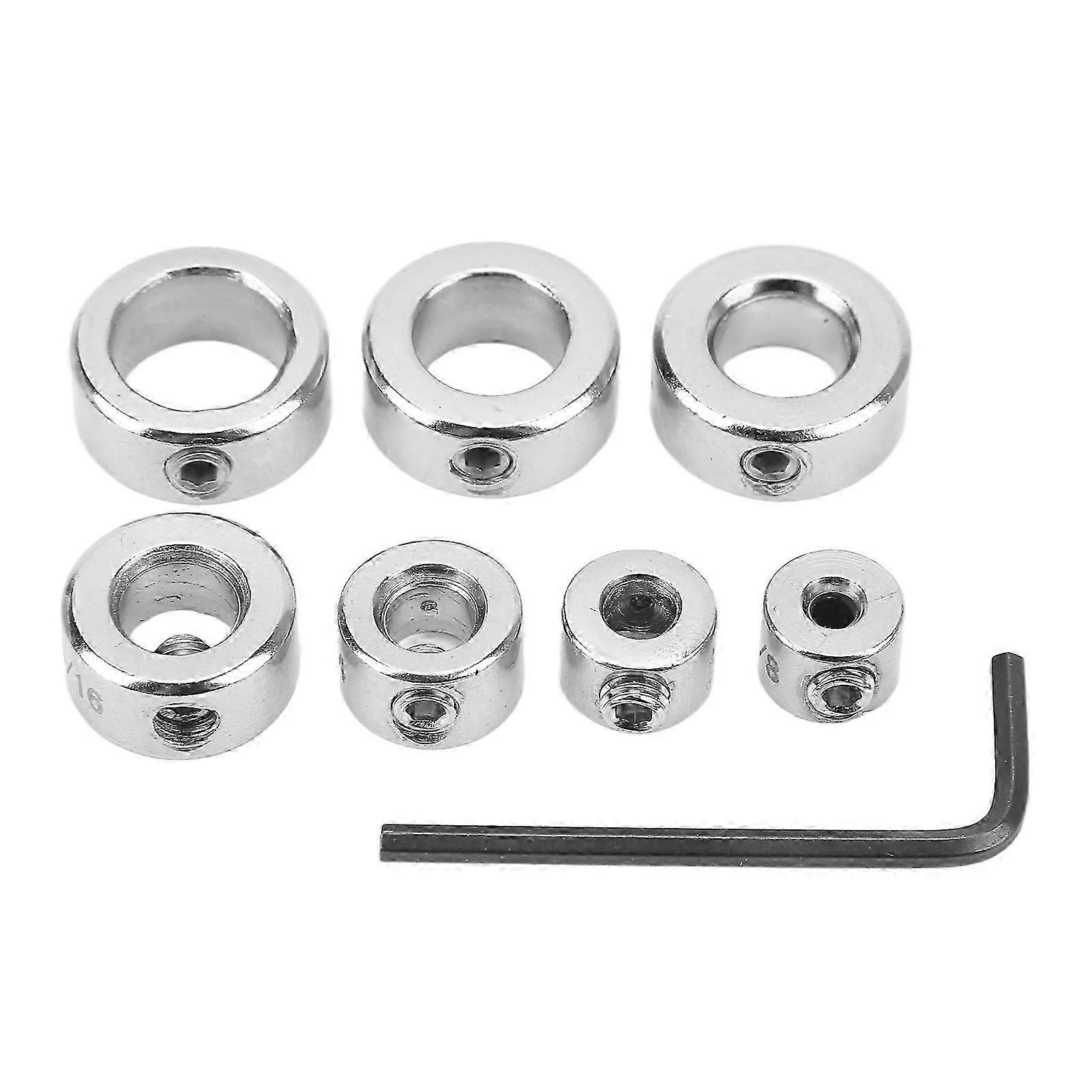7PCS Twist Bit Stop Collar High Carbon Steel Woodworking Drilling Depth Limit Rings with Hex Wrench