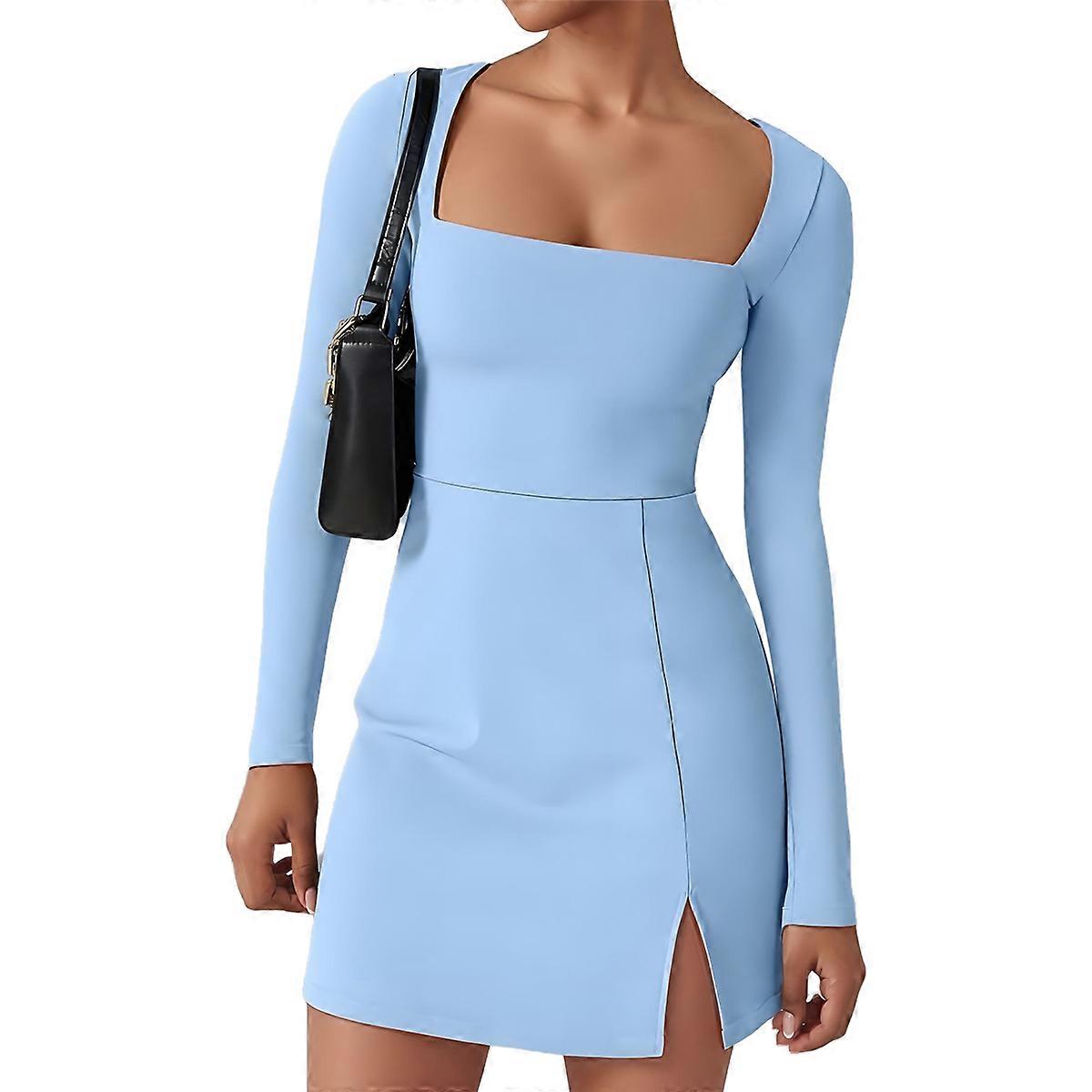 Square Neck Bodice Dress Light Blue M