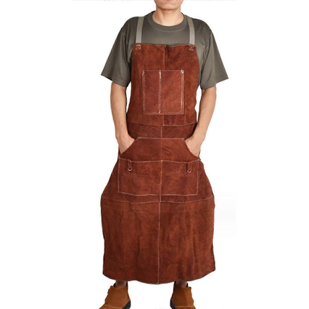 Multi-Use Leather Welding Apron, Heavy Duty Cowhide for Workshop, Barbecue, Woodworking, 115 Cm * 65 Cm Apron with Full Coverage and Kevlar Stitching