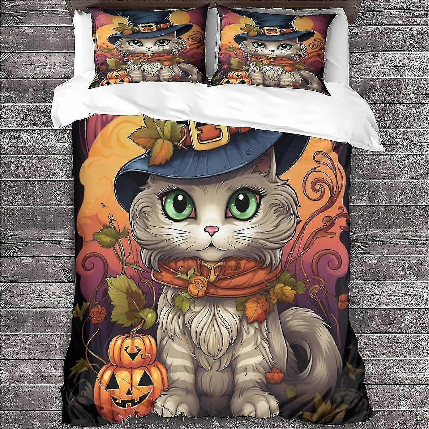 o3765 Lakan Djur 3D påslakan Set Halloween Effekt För Barn Och Vuxna Tryckt Täcke Sängkläder Set med Örngott Katt Lakan fVV3