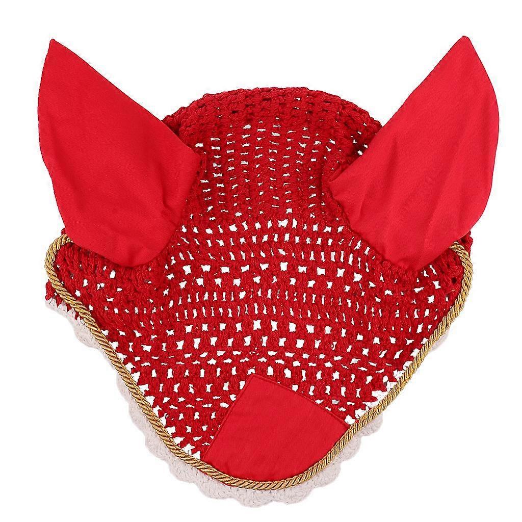Soft Cotton Hand Crochet Breathable Fly Veil With Ears For Horse