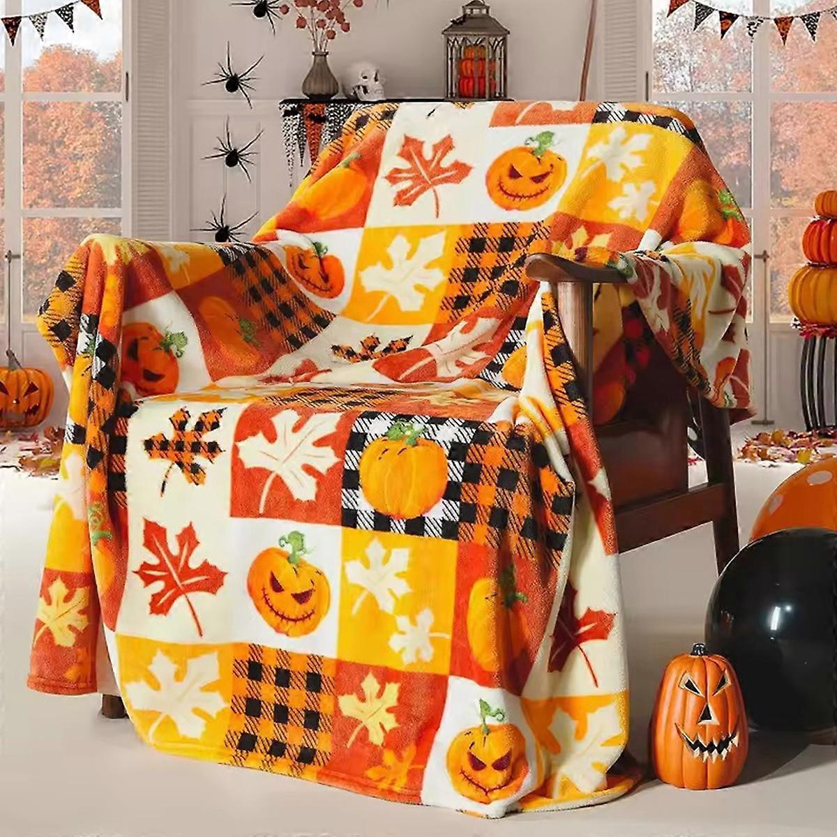 Fall Throw Blanket Pumpkin Leaf Fall Plaid Throw For Garden And Patio Use