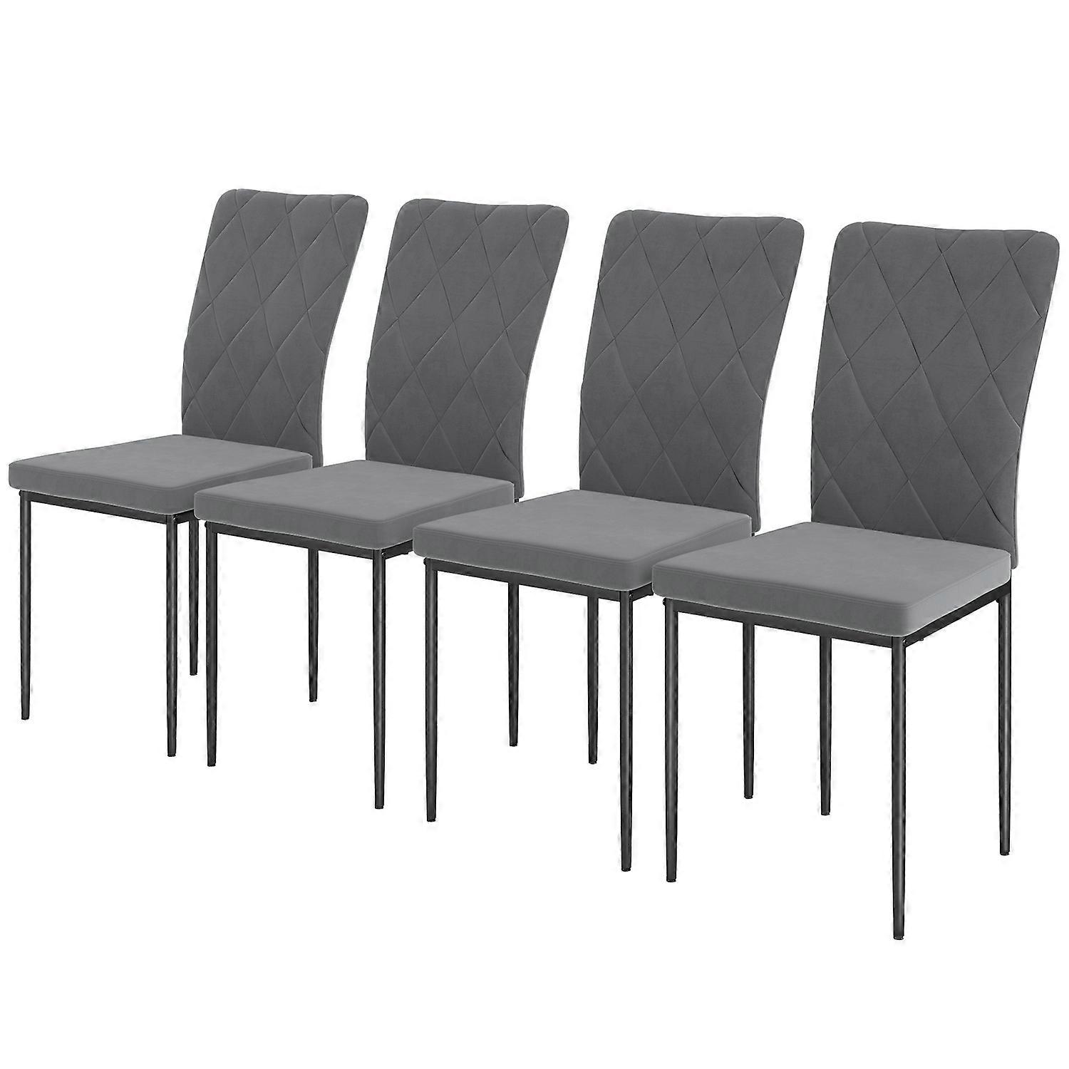 Sedie da pranzo Set di 4 sedie da cucina con schienale, aspetto velluto, poltrone, sedie imbottite con gambe in metallo