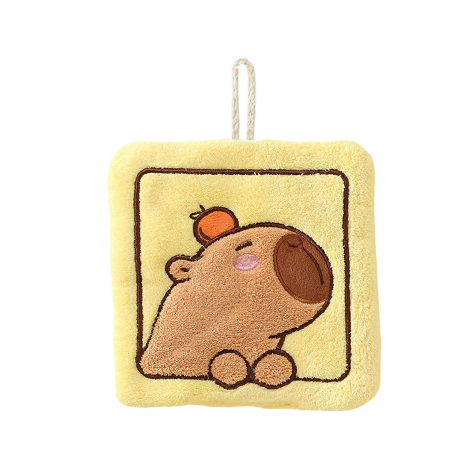 Children Hand Towels with Capybara Patterns Soft Microfiber Quick Drying Absorbent Cloths for Various Uses Yellow
