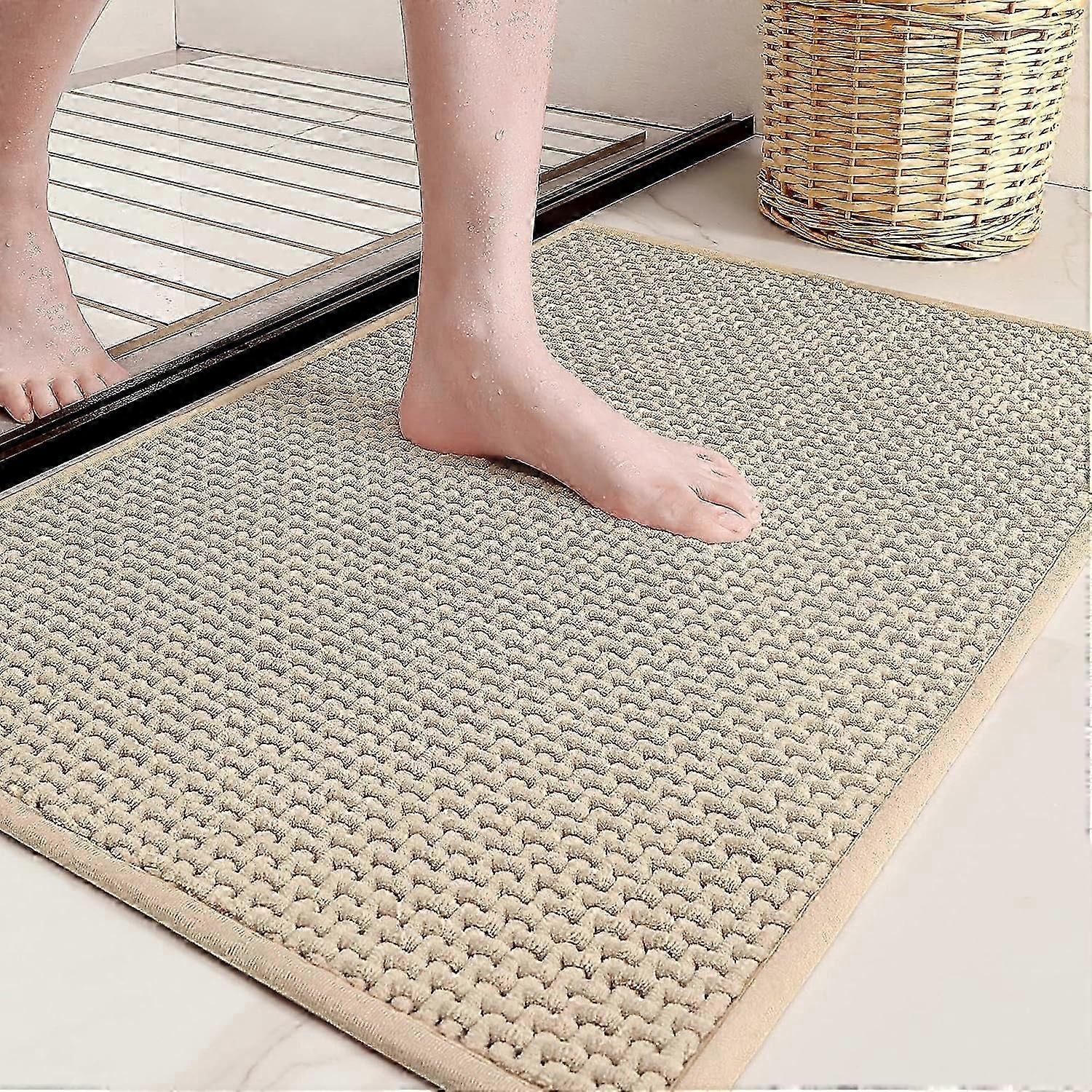 Color&Geometry Beige Chenille Bathroom Rugs- Non Slip, Absorbent, Quick Dry, Thin, Machine Washable- 20"x32" Small Bath Mat Carpet Bath Rugs for Bathr