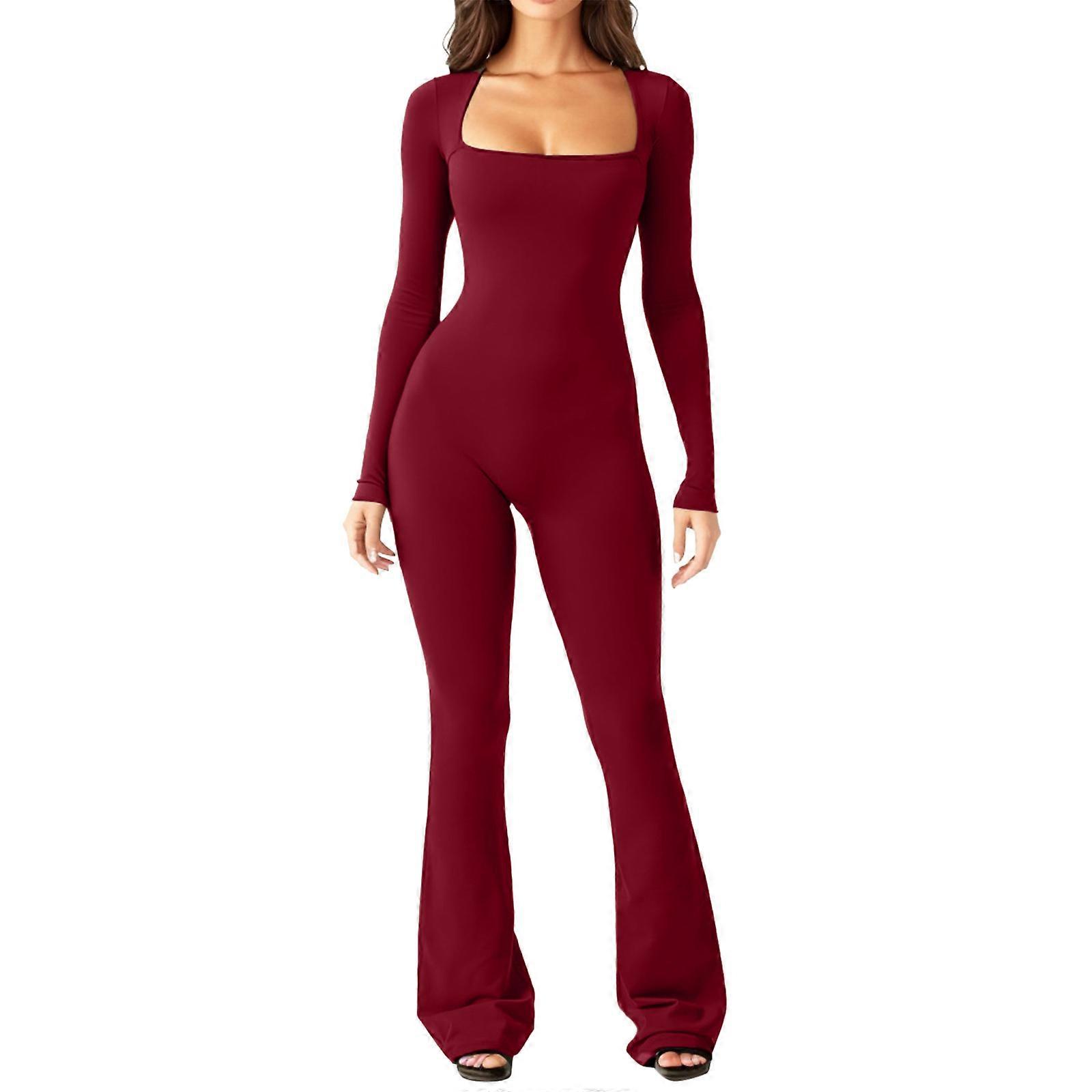 Womens Sexy Square Neck Open Back Bodycon Party Club Long Romper