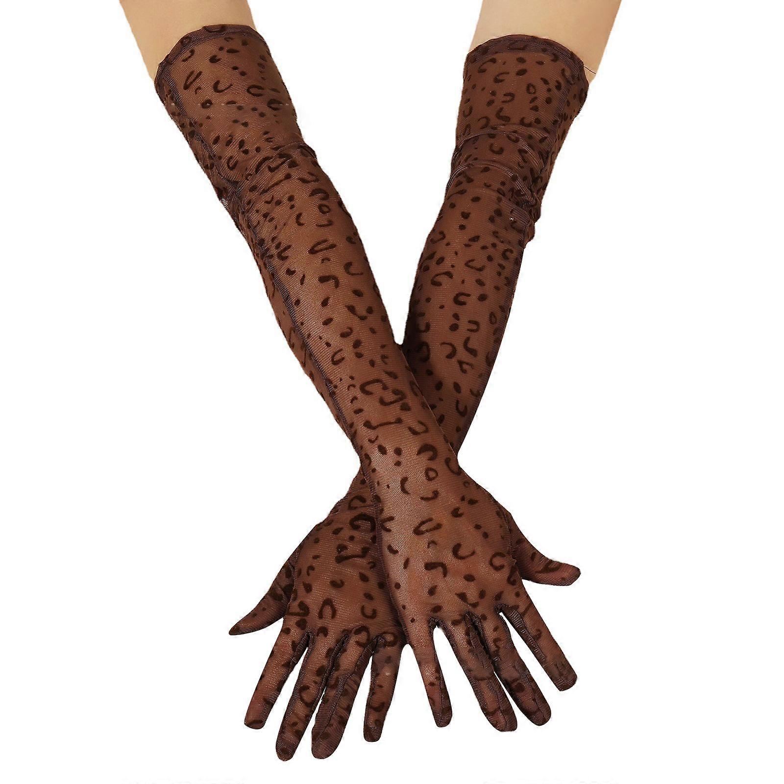 Leopard Lange Handschuhe Langes Kostüm Handschuhe Frauen Leopard Kostüm Handschuh Ellbogenhandschuhe Leopard Opera Handschuhe Performance Handschuhe Kaffee