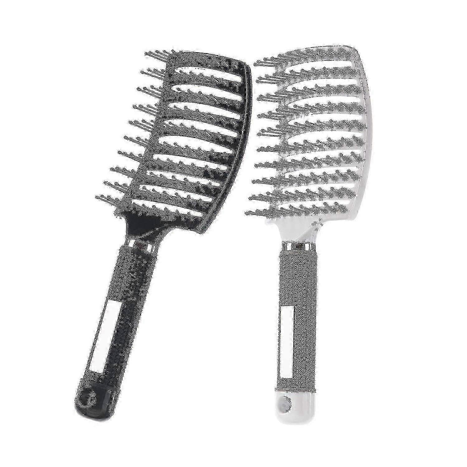 2er-Pack gebogene, belüftete Haarbürste für langes, dickes, lockiges Barber-Styling