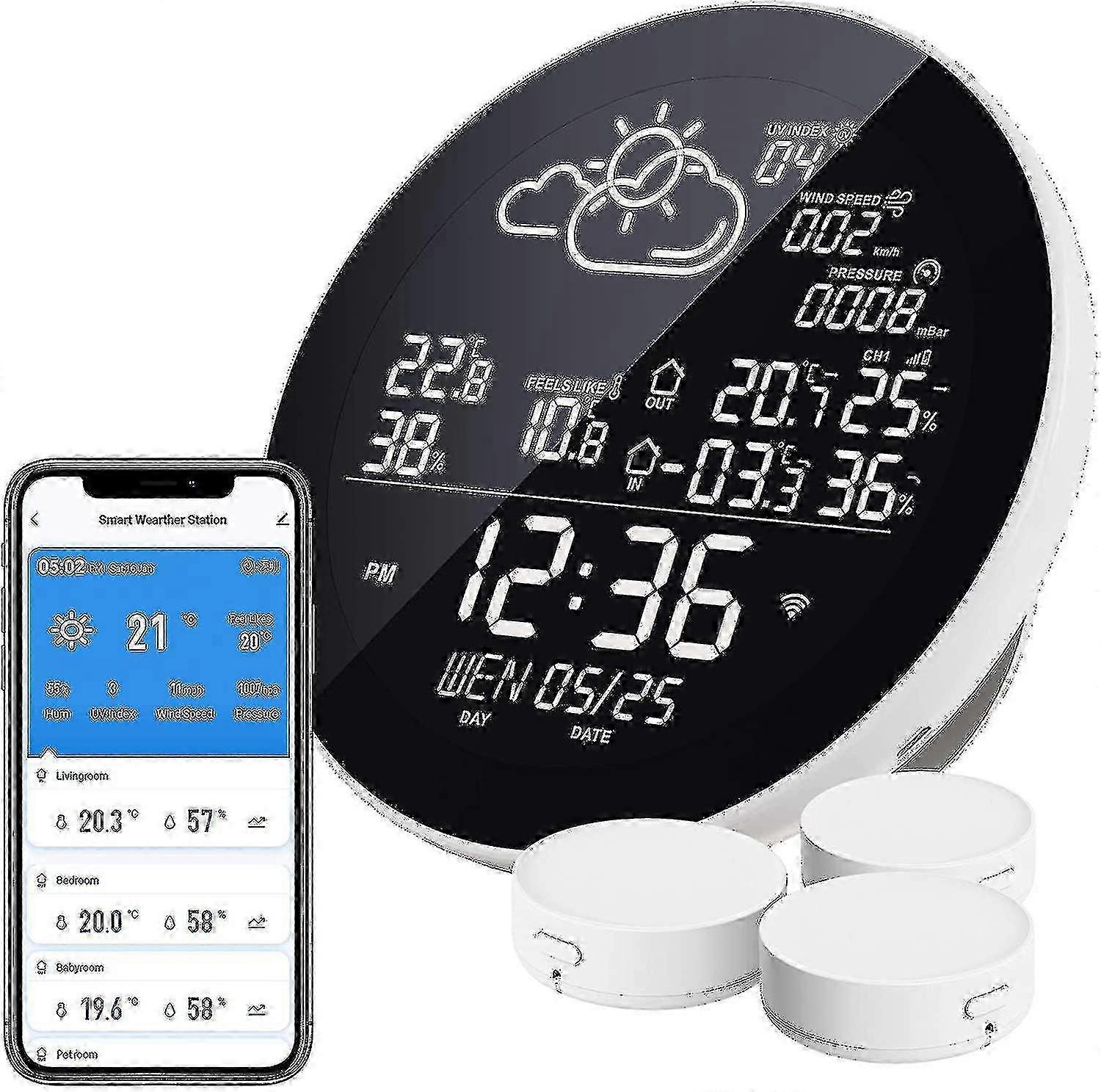 Compatible for 2024, Wireless Wlan Weather Station With 3 Outdoor Sensors Thermometer Hygrometer Wireless Weather Station 2024 Wal  szrh a-s