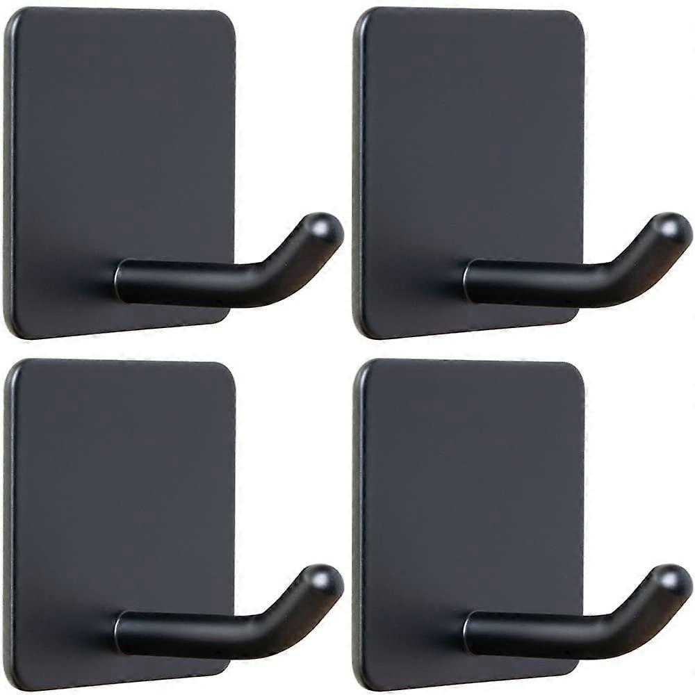 4 Packs Adhesive No Drill Stick on Black Towel Hooks for Shower Bathrooms