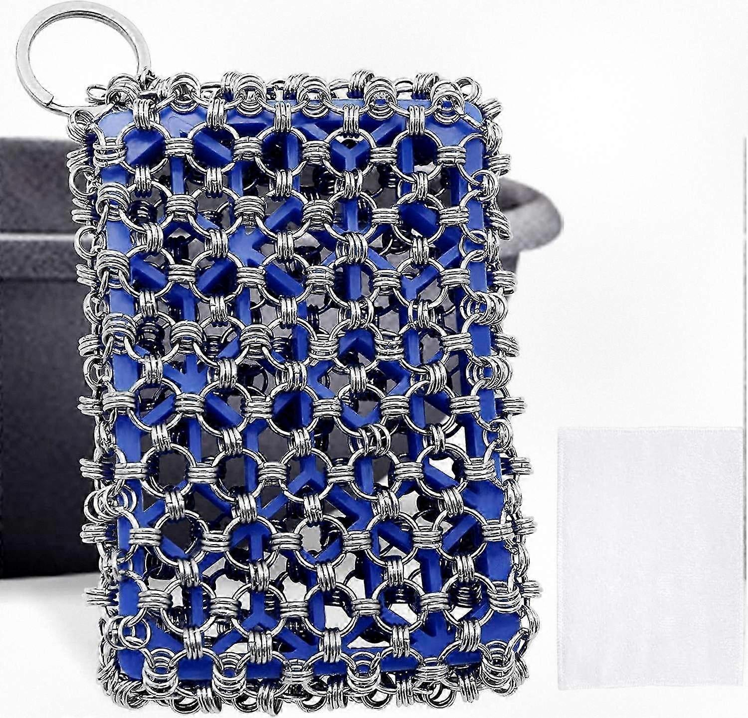 Stainless Steel Chainmail Scrubber for Cast Iron Pans with Silicone Insert