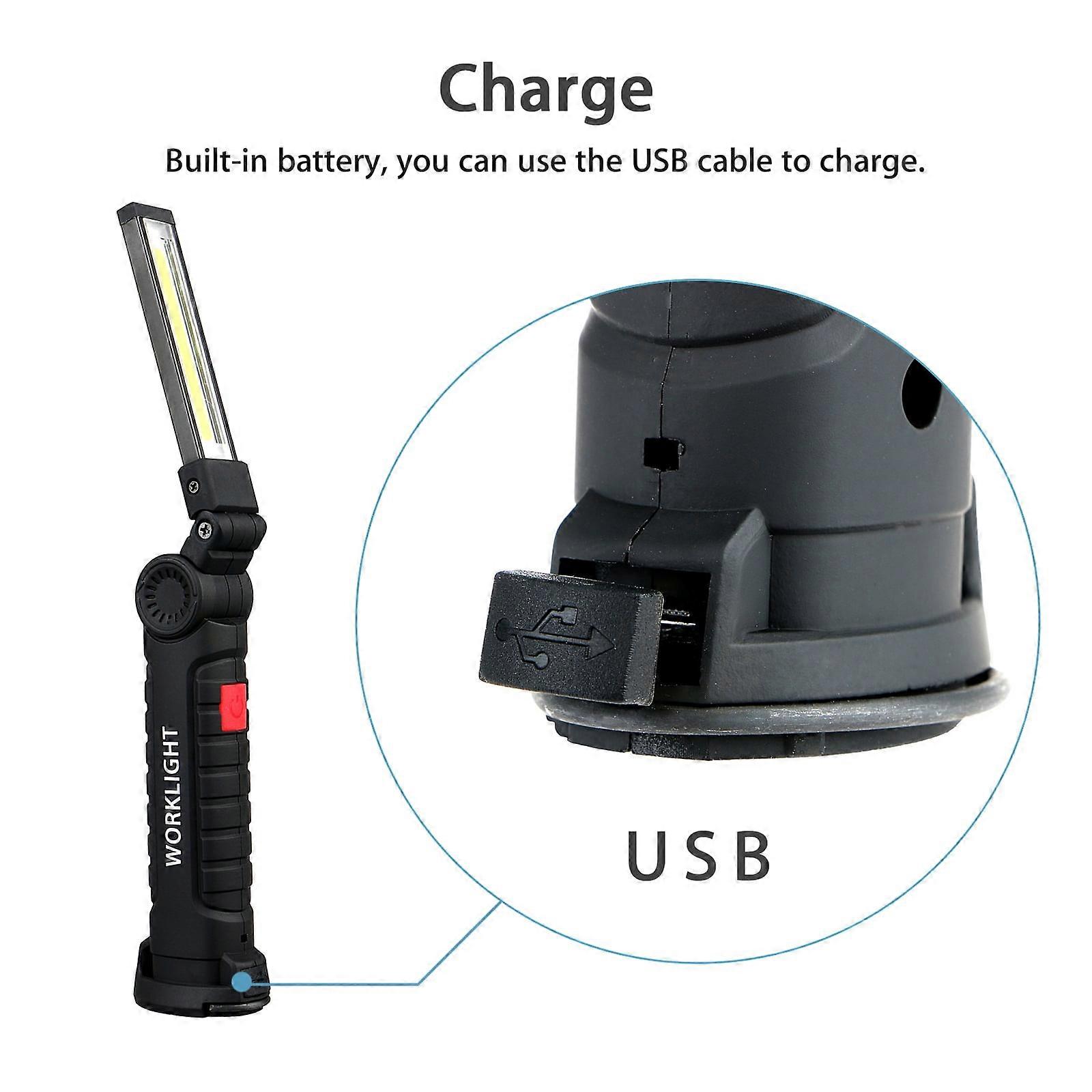 Cob + Led Rechargeable Magnetic Torch Flexible Inspection Lamp Cordless Work Light