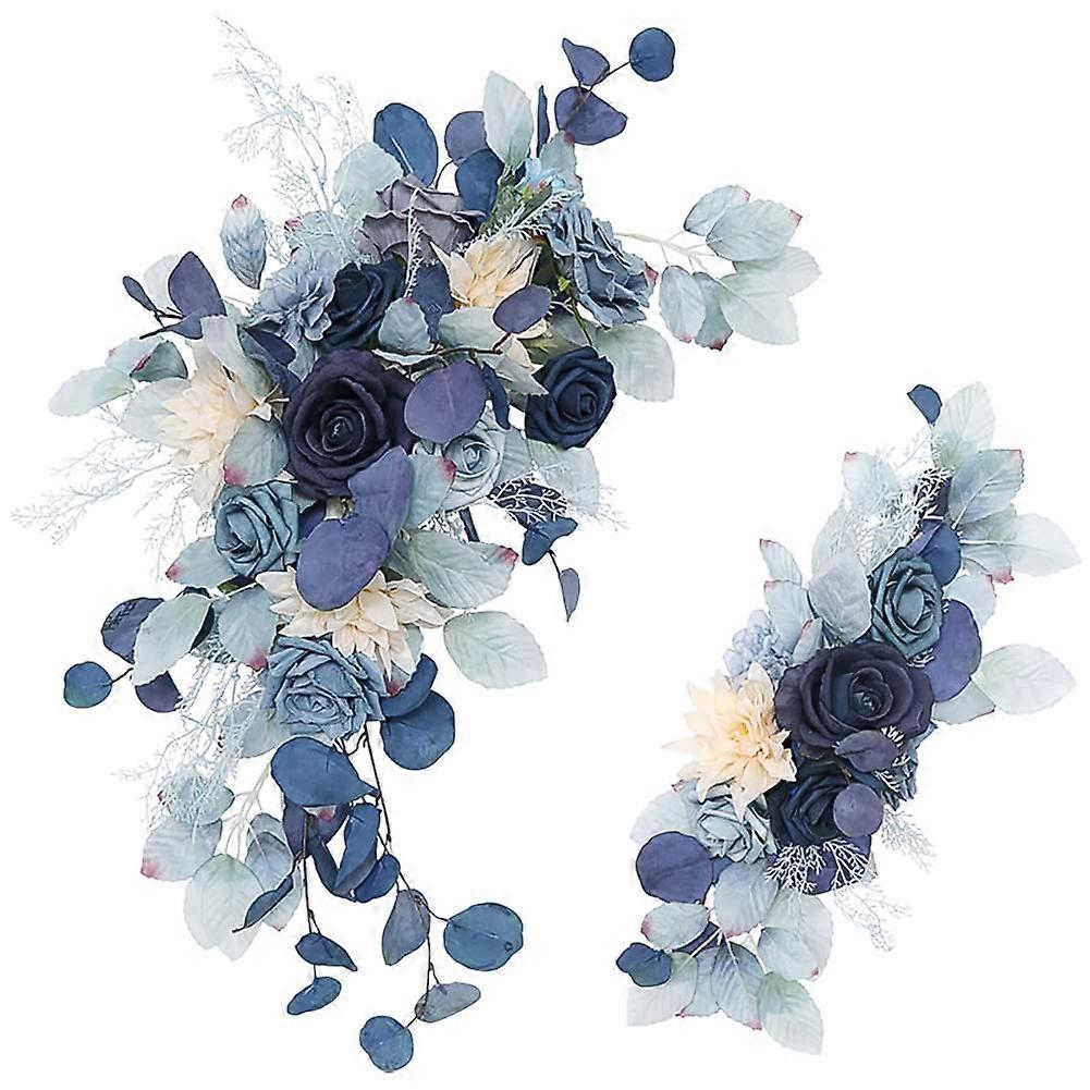 2PCS Wedding Arch Flowers - Artificial Dusty Rose and Dusty Blue Floral Decorations for Ceremony Reception and Photo Backdrop