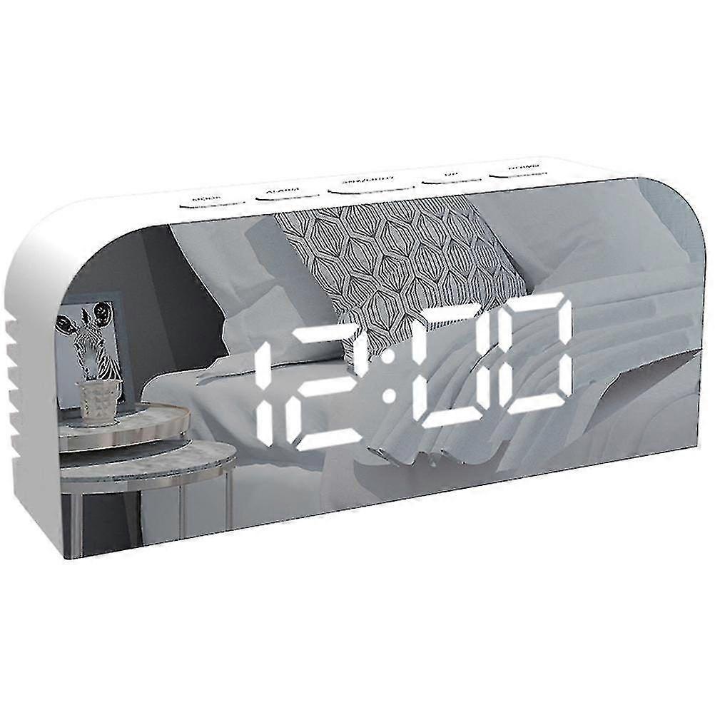 Large LED Digital Alarm Clock with Mirror Surface, Adjustable Brightness, Nap Function, Compact & Travel-Friendly