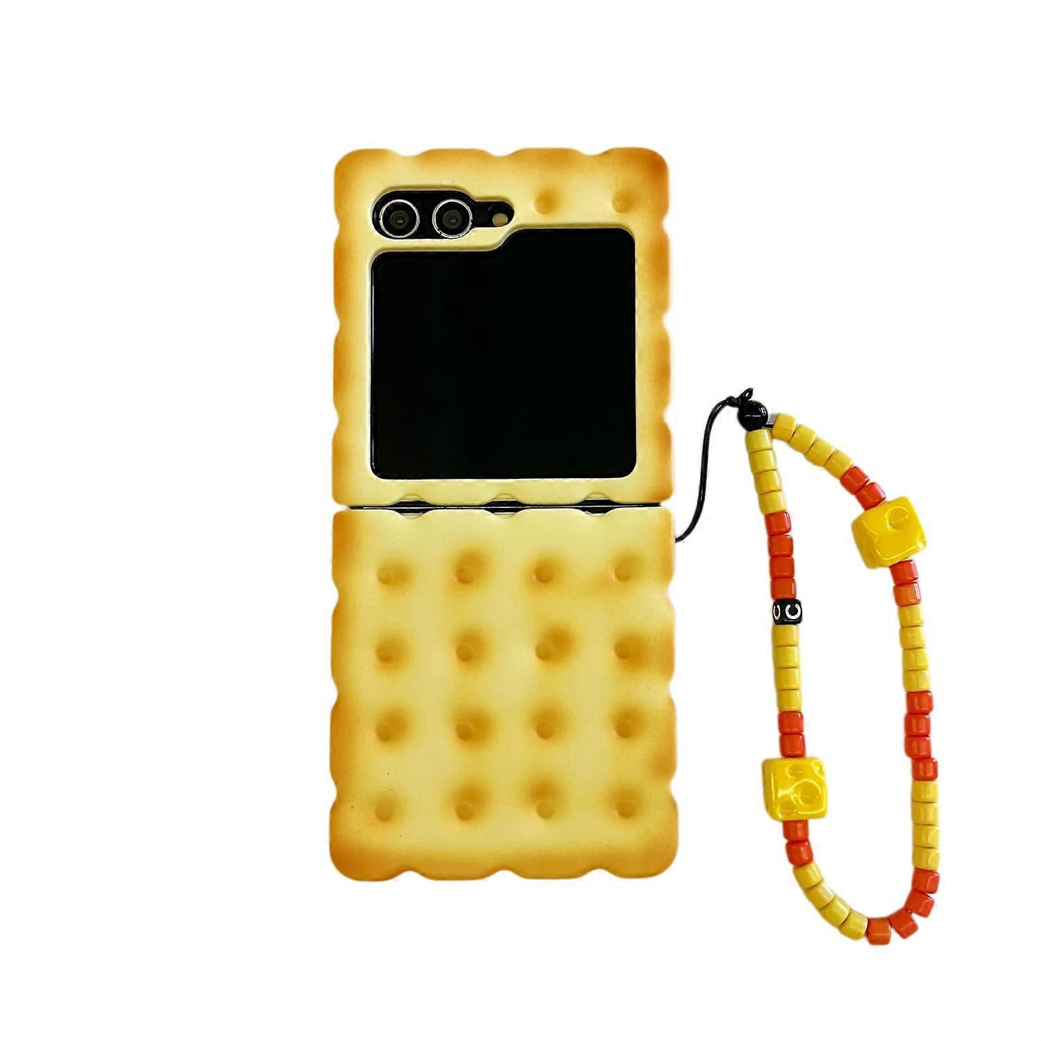 for Samsung Galaxy Z Flip 5 Case Cute 3D Biscuit Phone Cases for Galaxy Z Flip5 Zflip5 Flip Z5 Protective Cover Yellow
