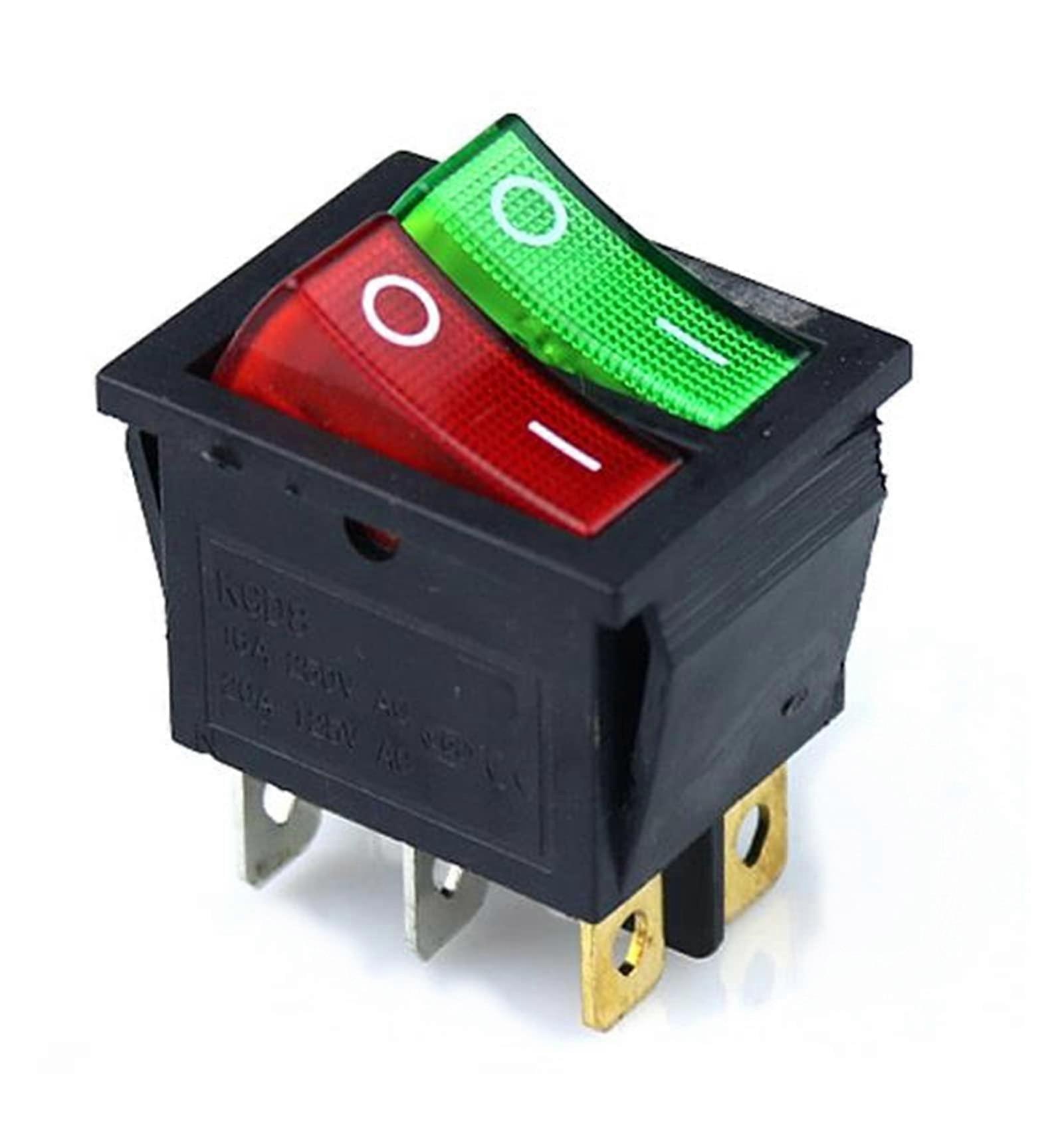 KCD3 Double Boat Rocker Switch 6 Pin On-Off 20A 125VAC with Red Green Indicator Light for Marine Applications