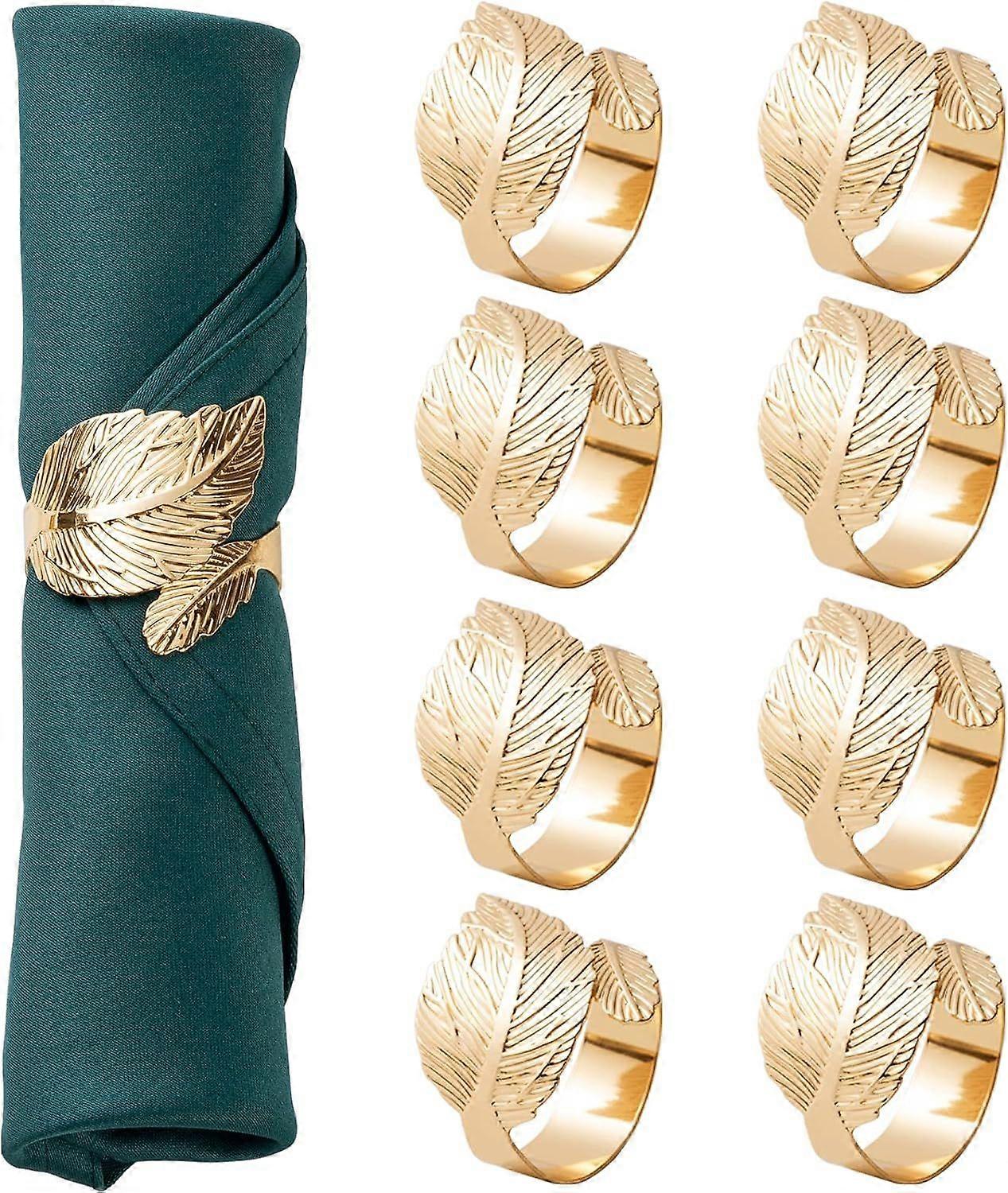 Gullblad serviettringer sett med 8, metallmateriale