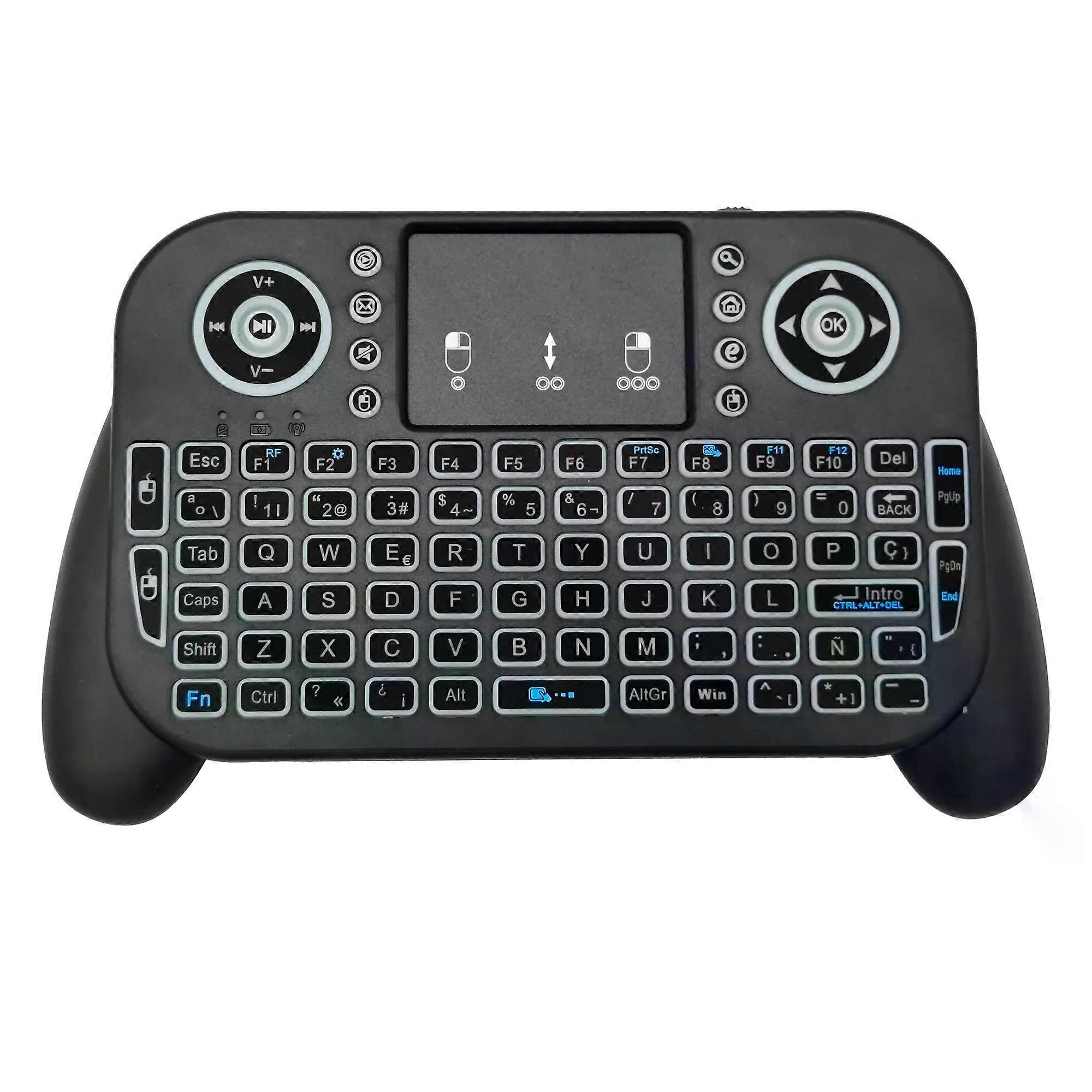 con V8 2.4G Mini Wireless Keyboard 7 Color Backlit Spanish Portuguese Bluetooth Air Mouse Remote Control Touchpad for Android TV Box