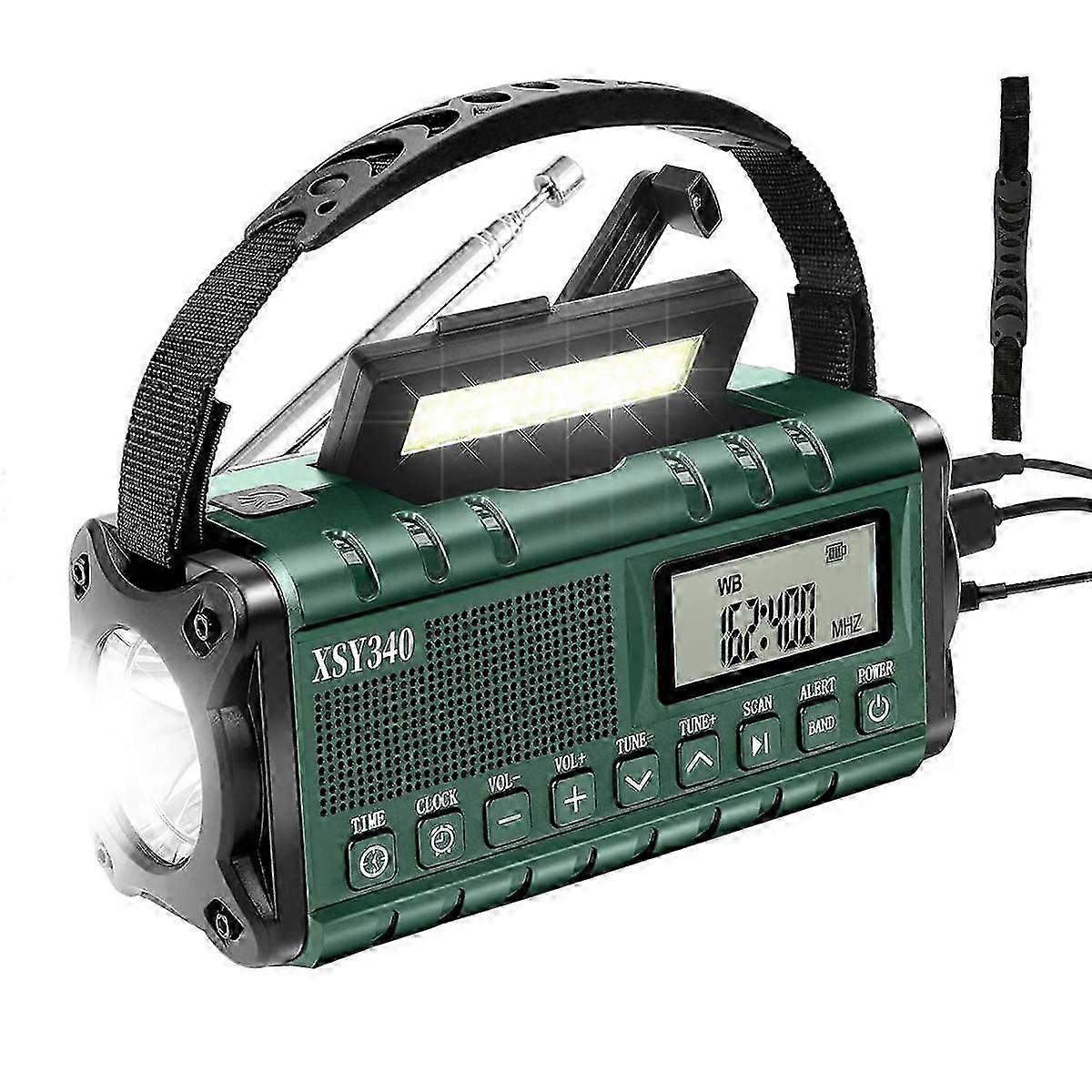 Nouzové meteorologické rádio, AM / FM / ruční klika Solární nabíječka 10000mAh Nabíječka telefonu Rádio, LCD displej Al