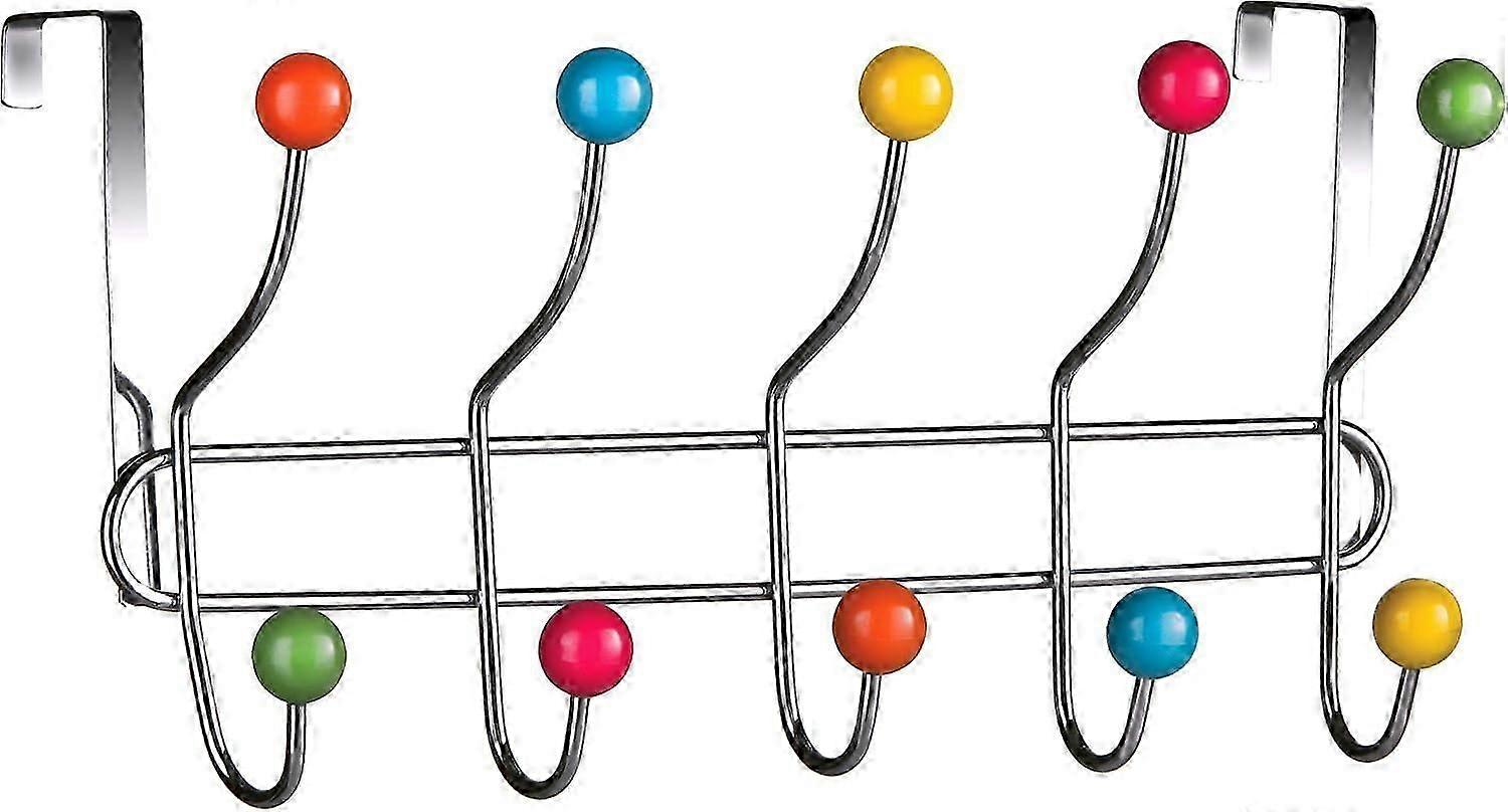 Coat Rack with 10 Chrome Hooks, Colorful Multicolor Design for Entryway Storage