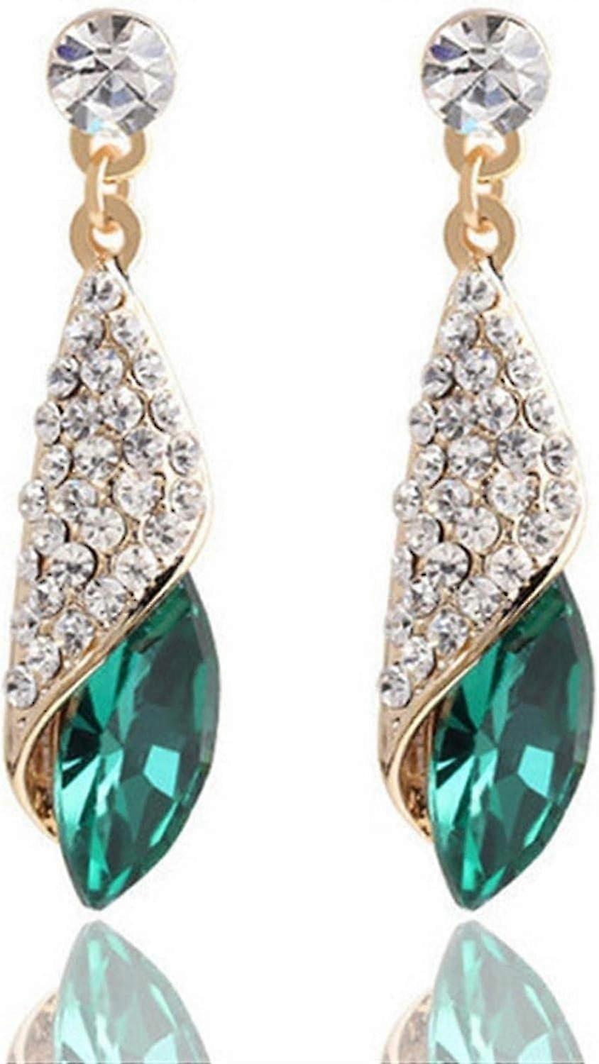 Vintage Long Drop Dangle Teardrop Earrings Sparkling Teardrop Crystal Simulated Diamond Stud Earrings For Women,green