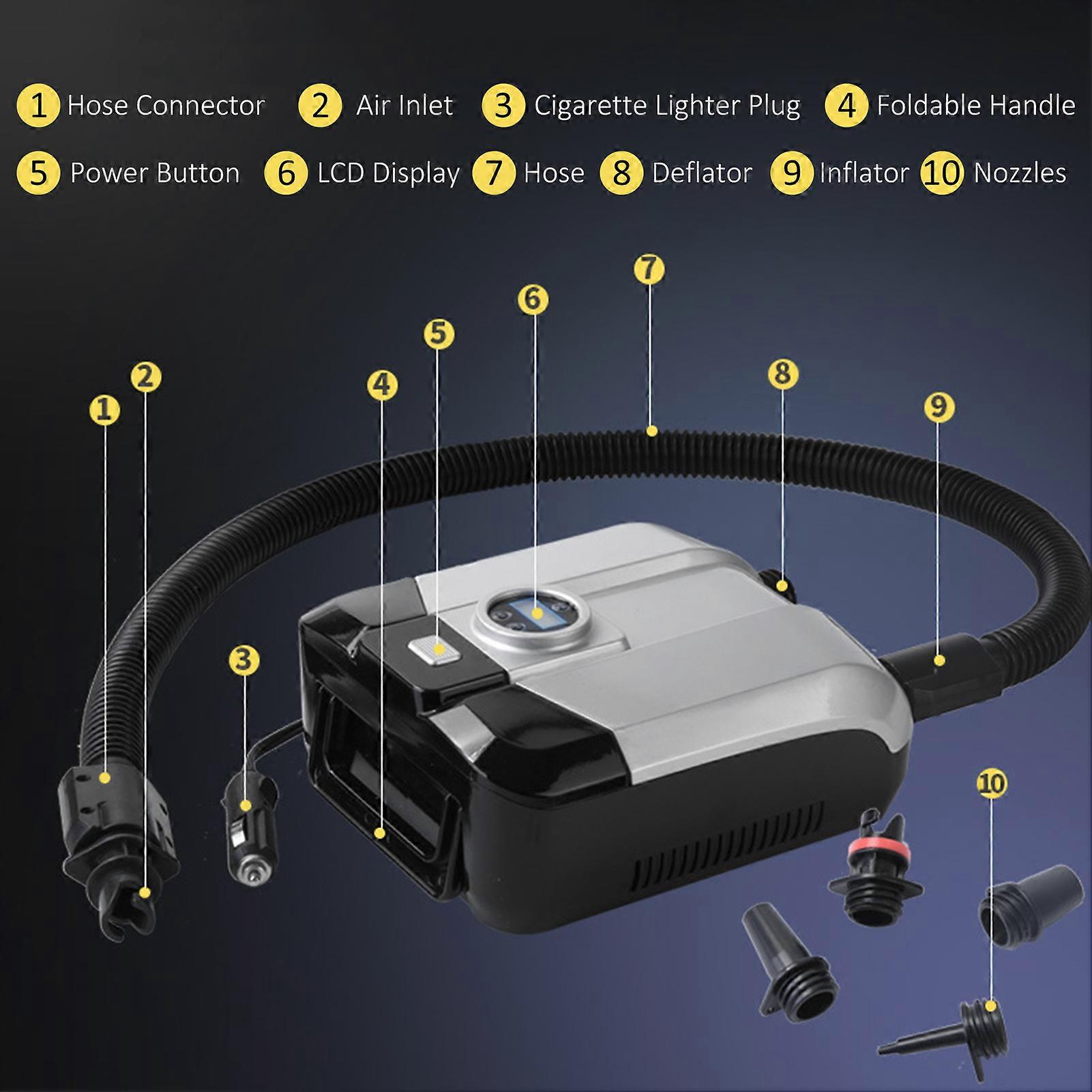 Electric SUP Air Pump 12 Volt Quick Air Inflator Deflator with Digital Display for Inflatable SUP Stand Up Paddle Board Boat