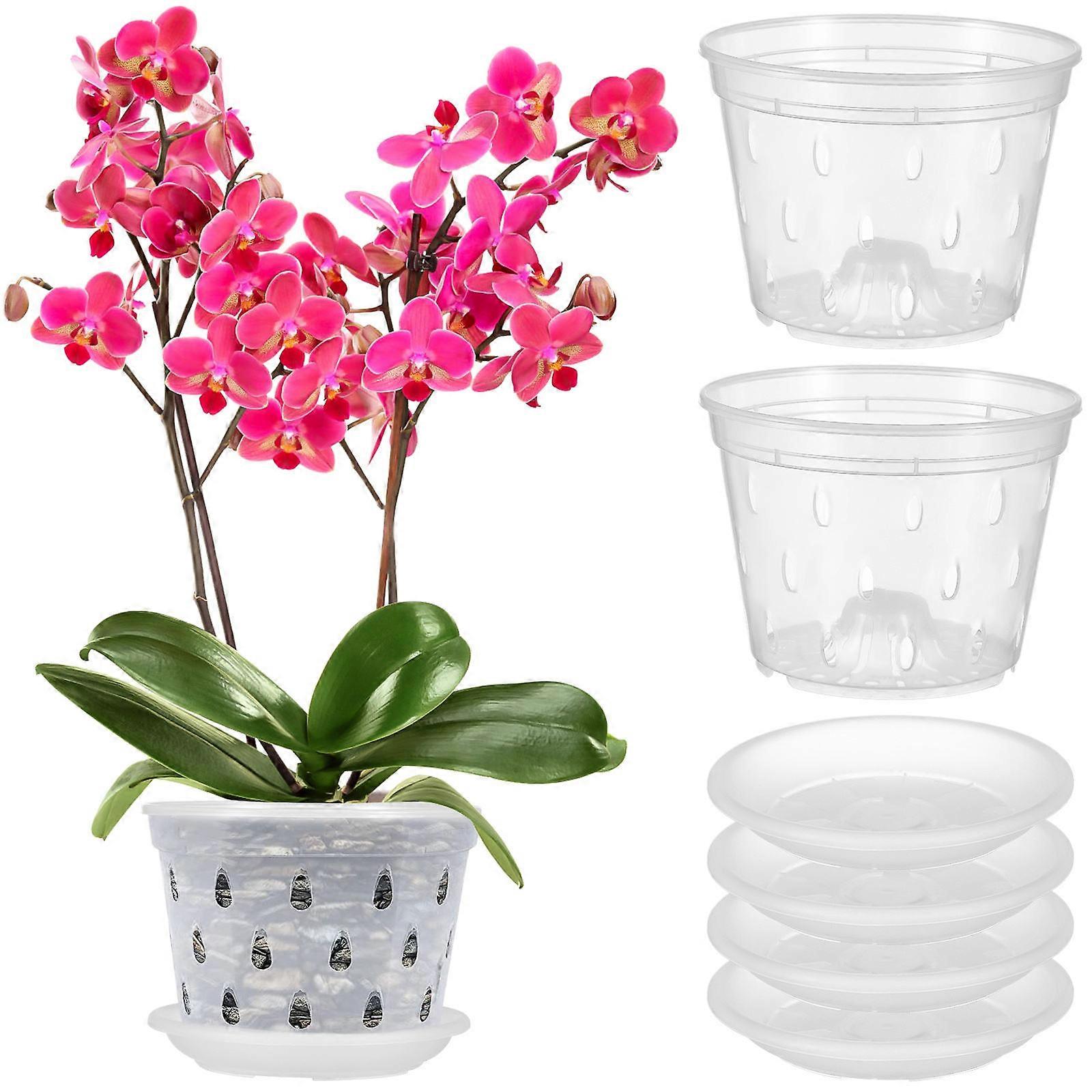 Clear Plant Pots with Drainage Holes & Saucers – Durable Transparent Indoor Planters for Home and Garden Use – 5 Pack Set
