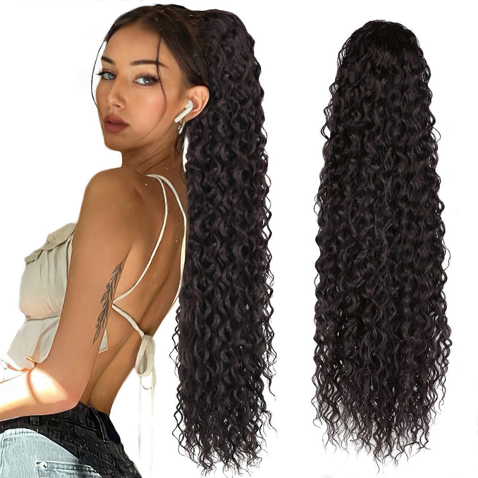 32' 30' Organic Ponytail Extension Long Curly Black Hair Extensions (6.7OZ) (30 inch, CU4)