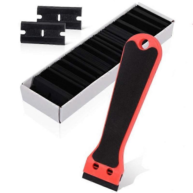 Plastic Scraper with 100 Scrapers, Long Handle Scrapers, for Removing Labels, Glue, Paint, Stickers and Decals, Red