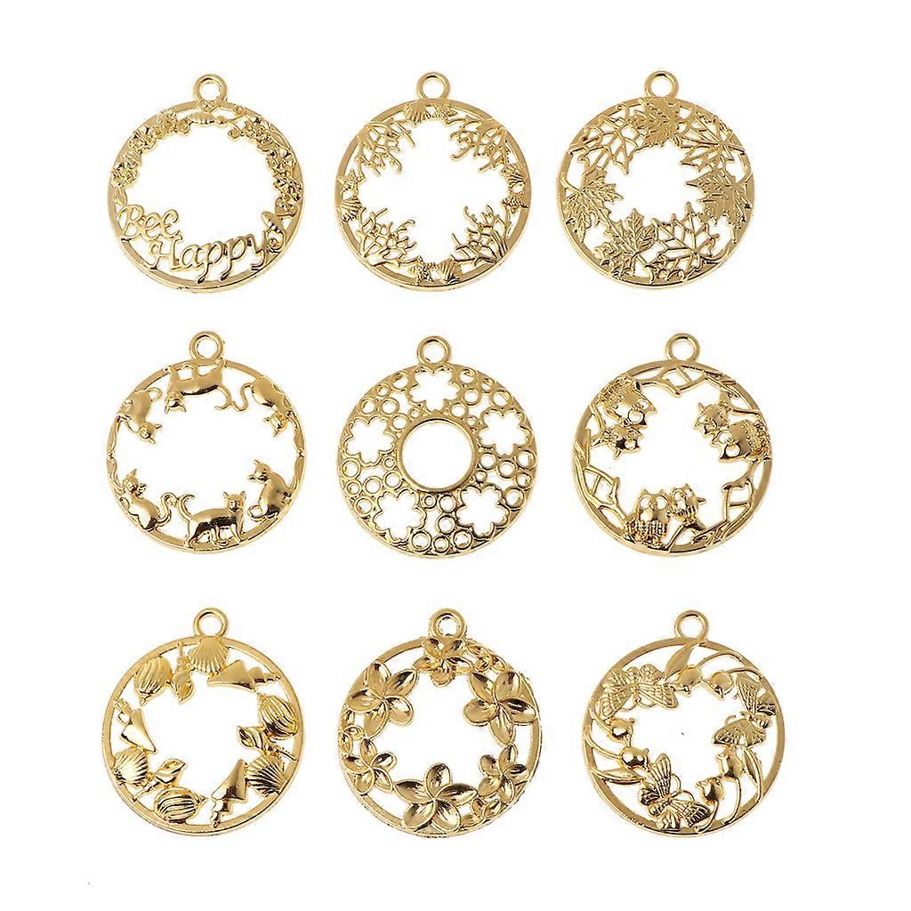 9 stuks/set legering hart open achterkant bezel hangers geperste bloem leeg frame holle open bezel connector charmes doe-het-zelf