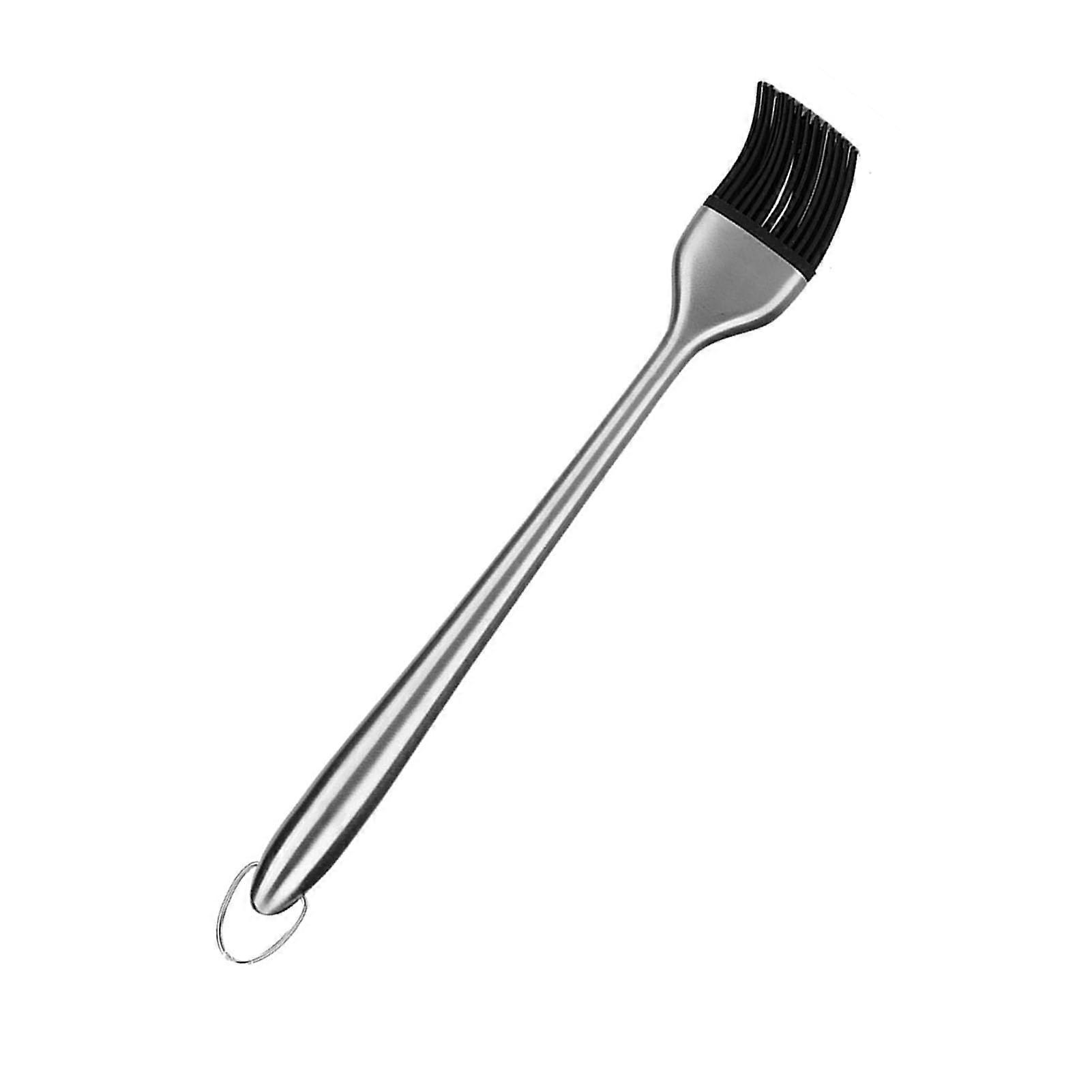 Stainless Steel Handle Basting Brush With Silicone Head, 30 Cm Straight Handle, Hollow Design, Hook For Grilling