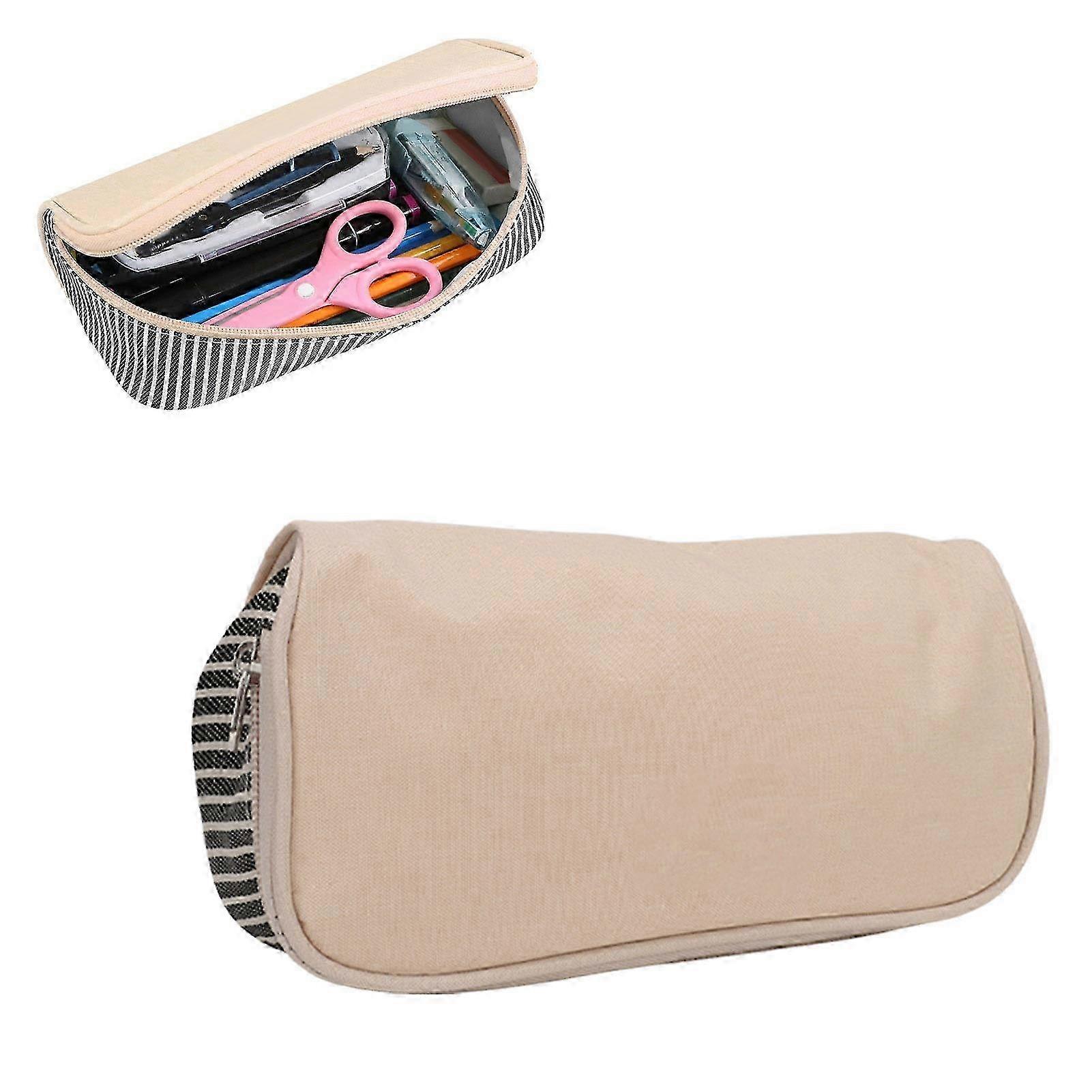 Large Capacity Yellow Canvas Pencil Bag for Students