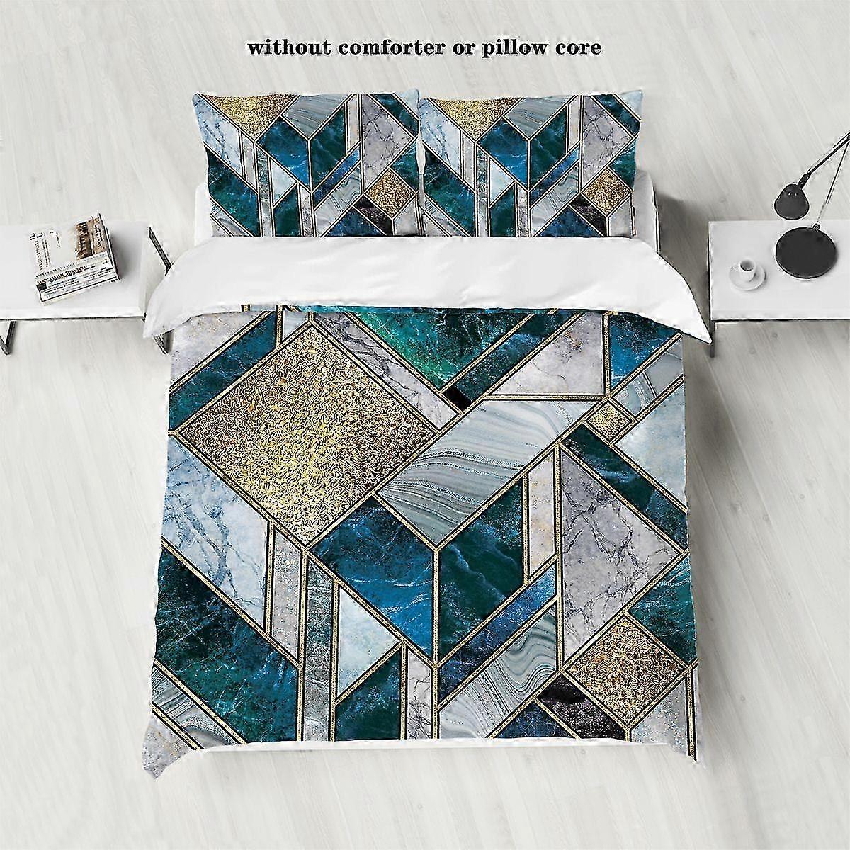 Bronzing Marble Bedding Set with Stitching Print, Vintage and Soft Bed Sheets for Bedroom Guest Room, Suitable for Certain Brand (Duvet Cove