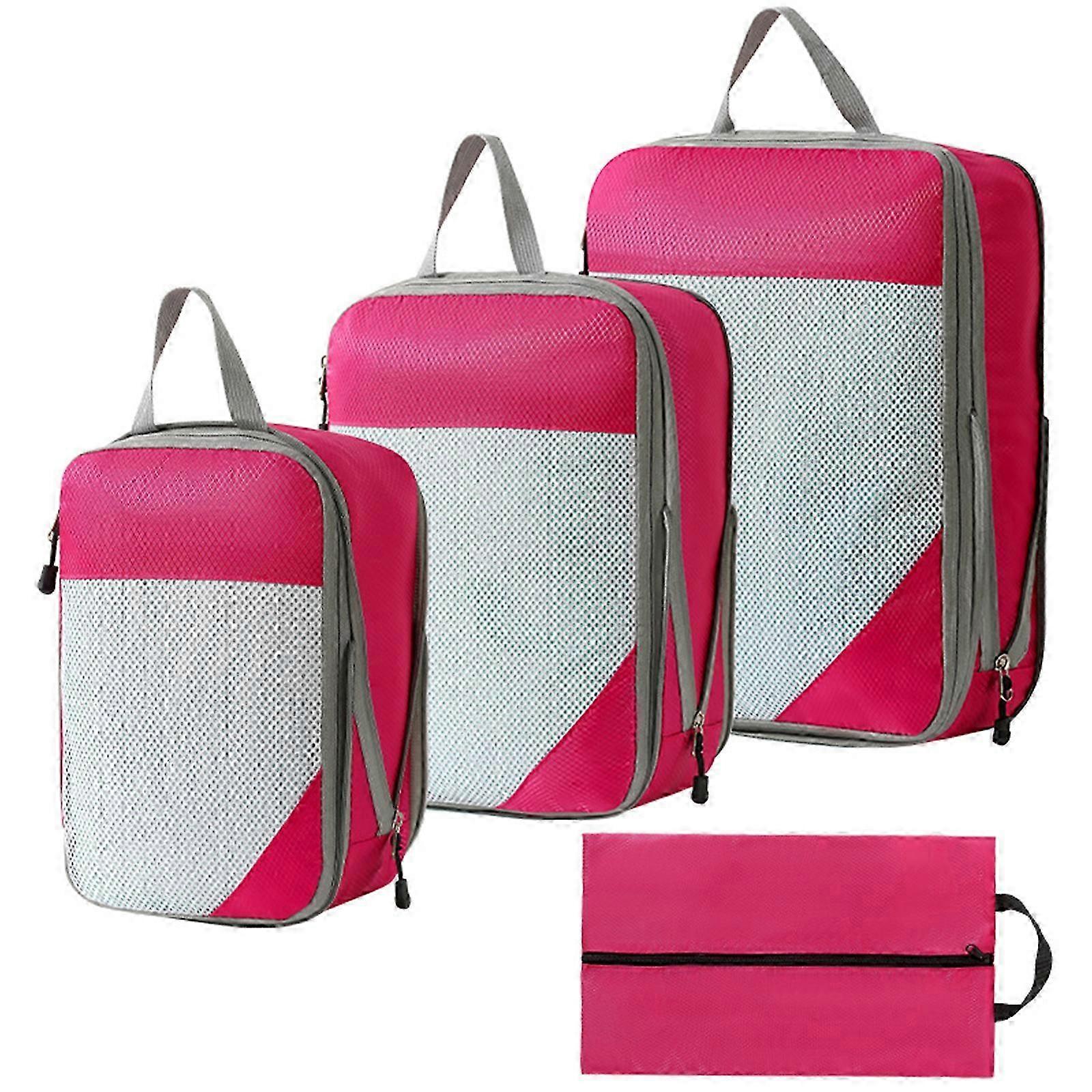 4pcsパッキングキューブトラベルオーガナイザー圧縮バッグ - ローズレッド