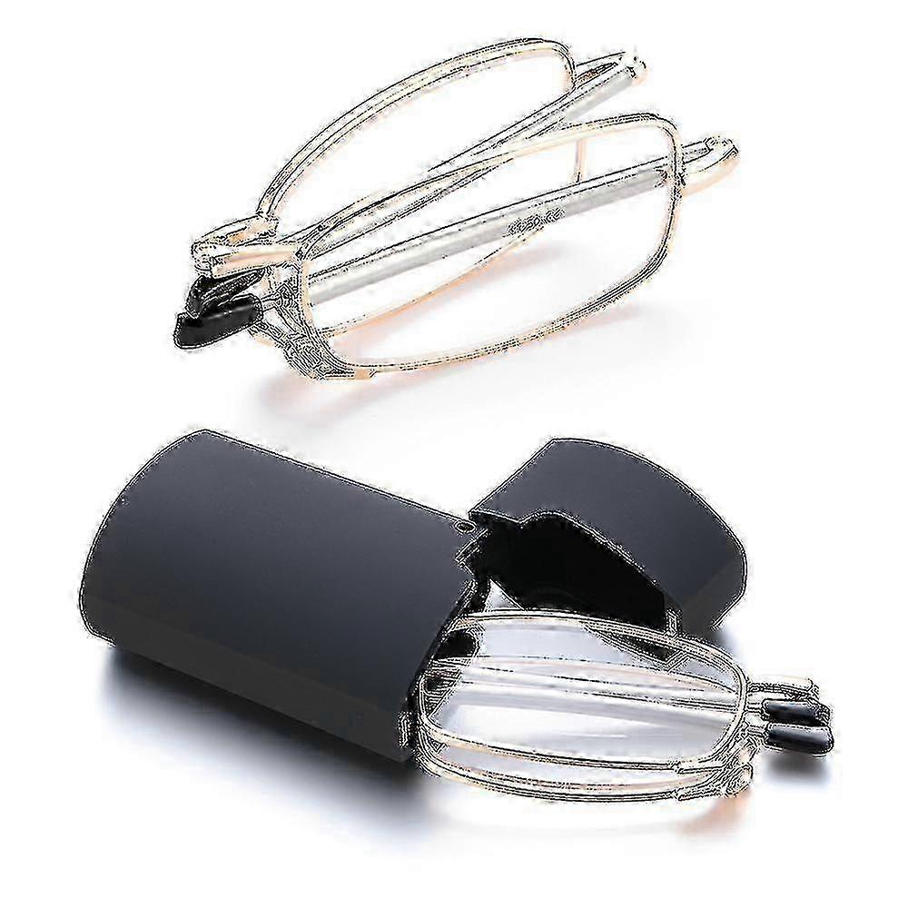 ケース付きユニセックス折りたたみ式老眼鏡、調節可能な脚、+ 1.0-4.0、ゴールドフレーム