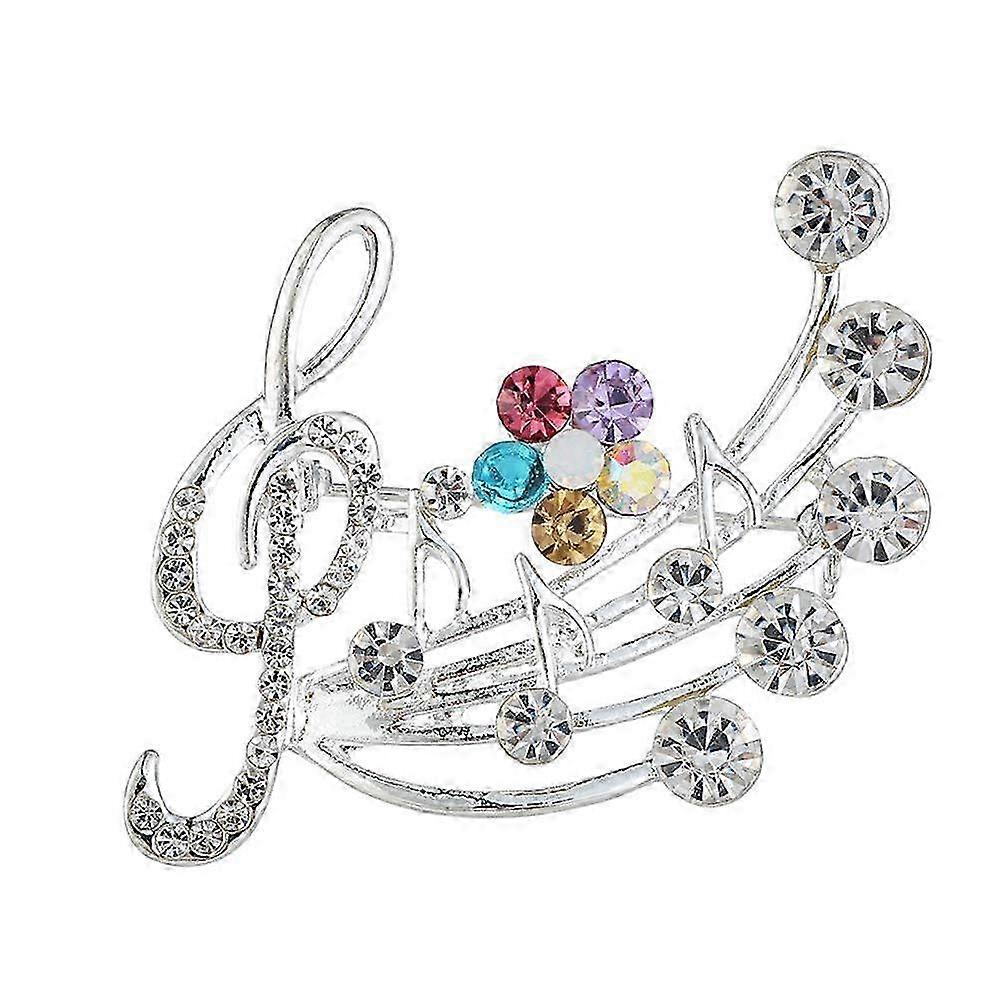 Crystal Flower Treble Clef Musical Note Brooch