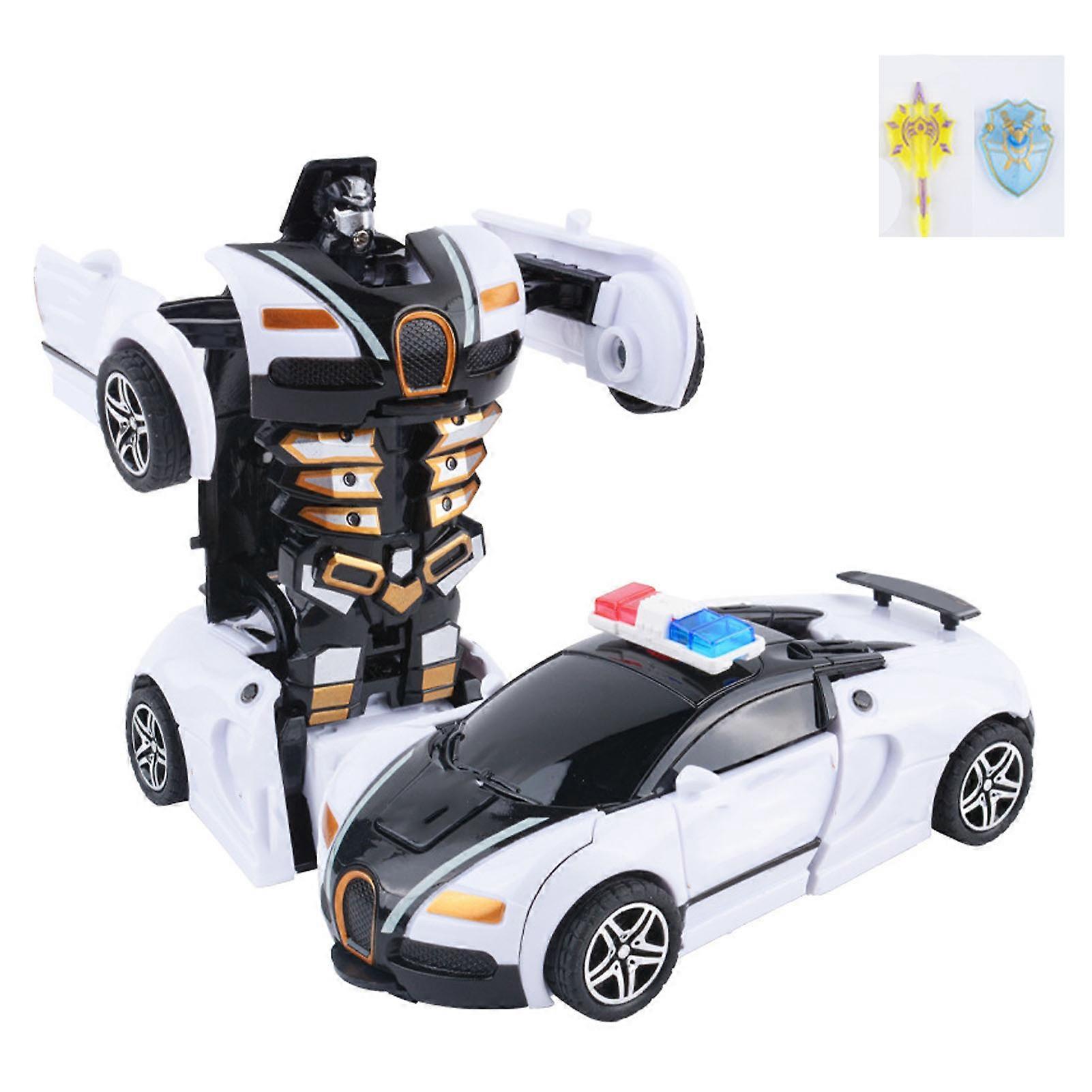Voiture robot transformable résistante aux chocs et à double inertie, robuste et durable, pour enfants et garçons, blanche et noire