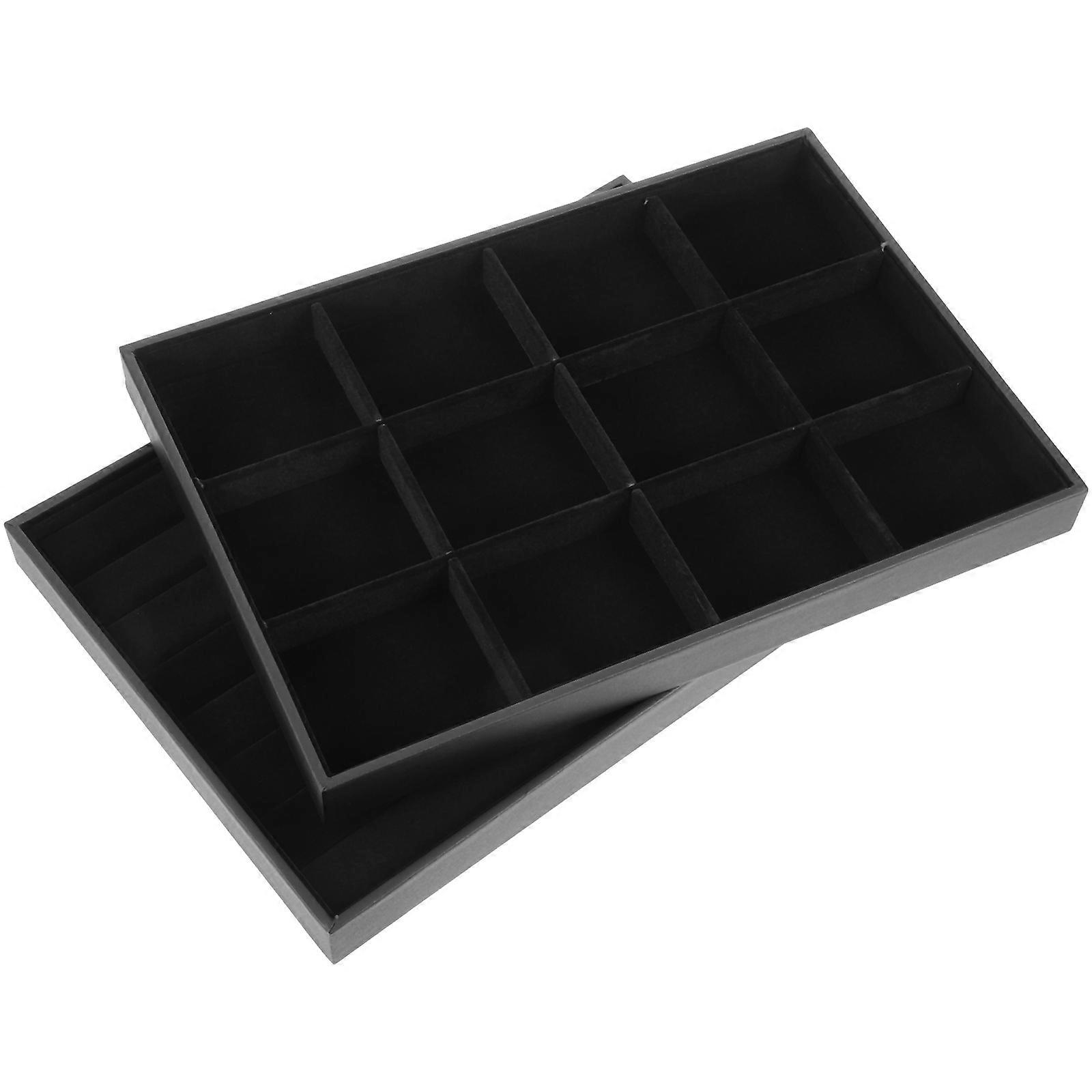Storage Ring Display Multi-Layered Jewelry Storage Tray Adjustable Stackable 2Pcs Black 35x24CM 12 Compartments For Rings And Necklaces
