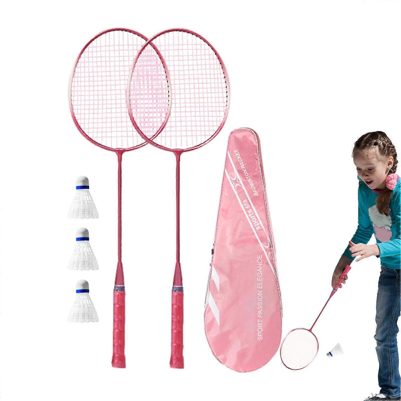 Badminton Racket Set with Sweat Absorption, Pink bat bag 3 balls