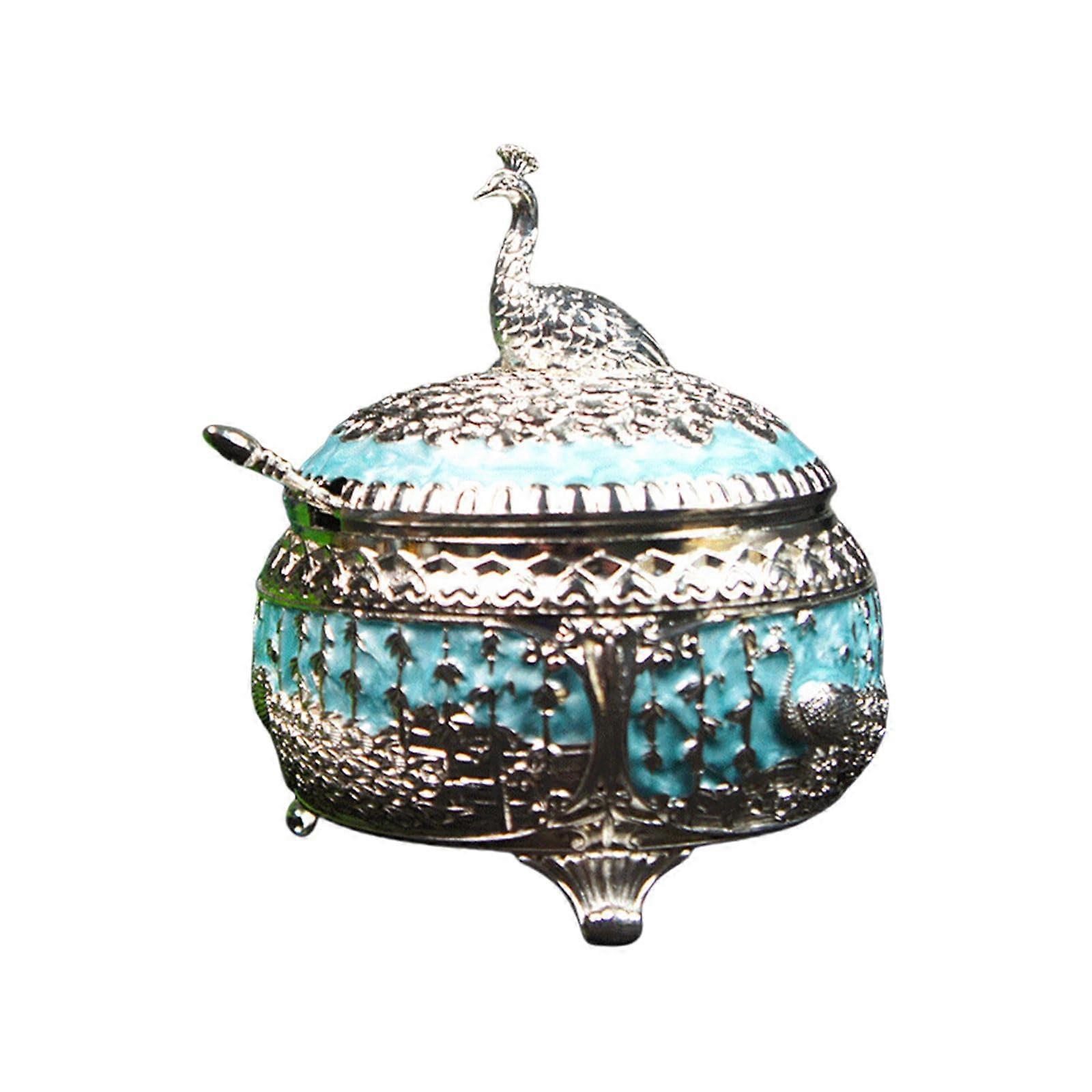 Artistic Peacock Sugar Bowls Unique Tableware Accessories Restaurant Spice Bottle Elegant Souvenir Silver, Blue