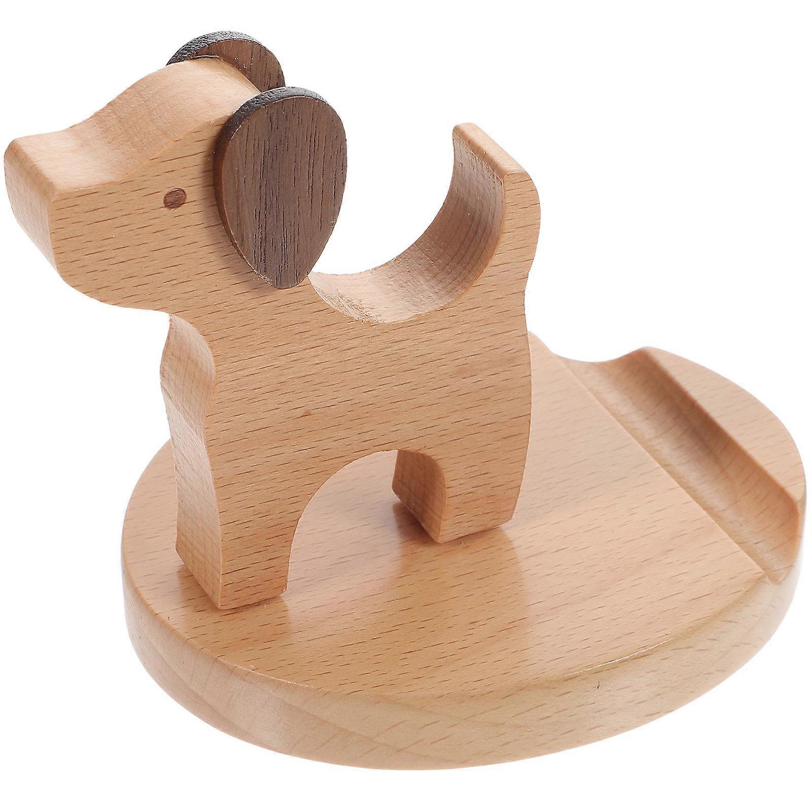 Phone Stand Desk Cute Creative Dog Shape Desktop Wooden Phone Bracket Mobile Display Stand Khaki 1Set Hold Phone
