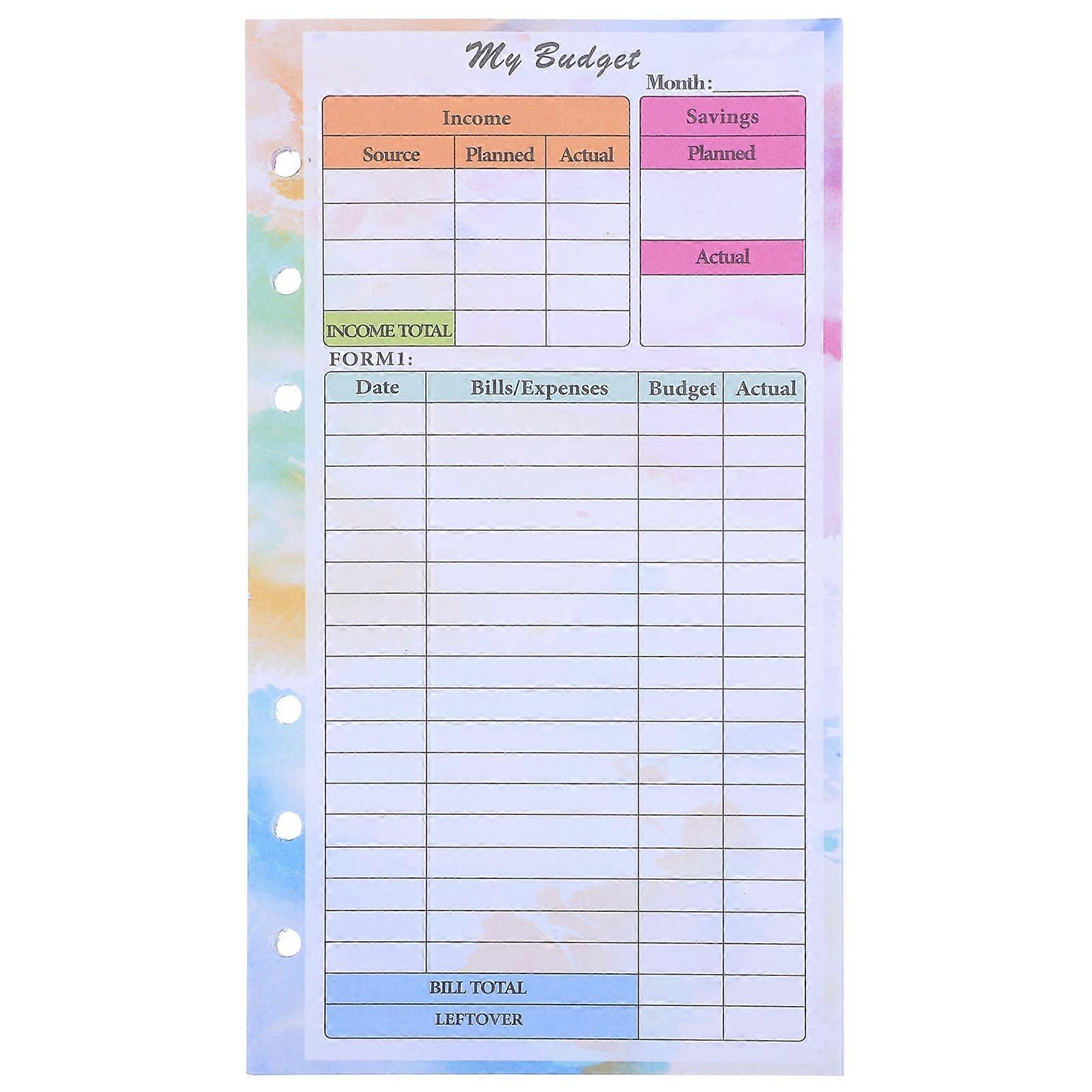 Financial Management A6 Budget Planner Refill Colorful Loose Leaf Punched Paper for Notebook Inserts 14 Sheets