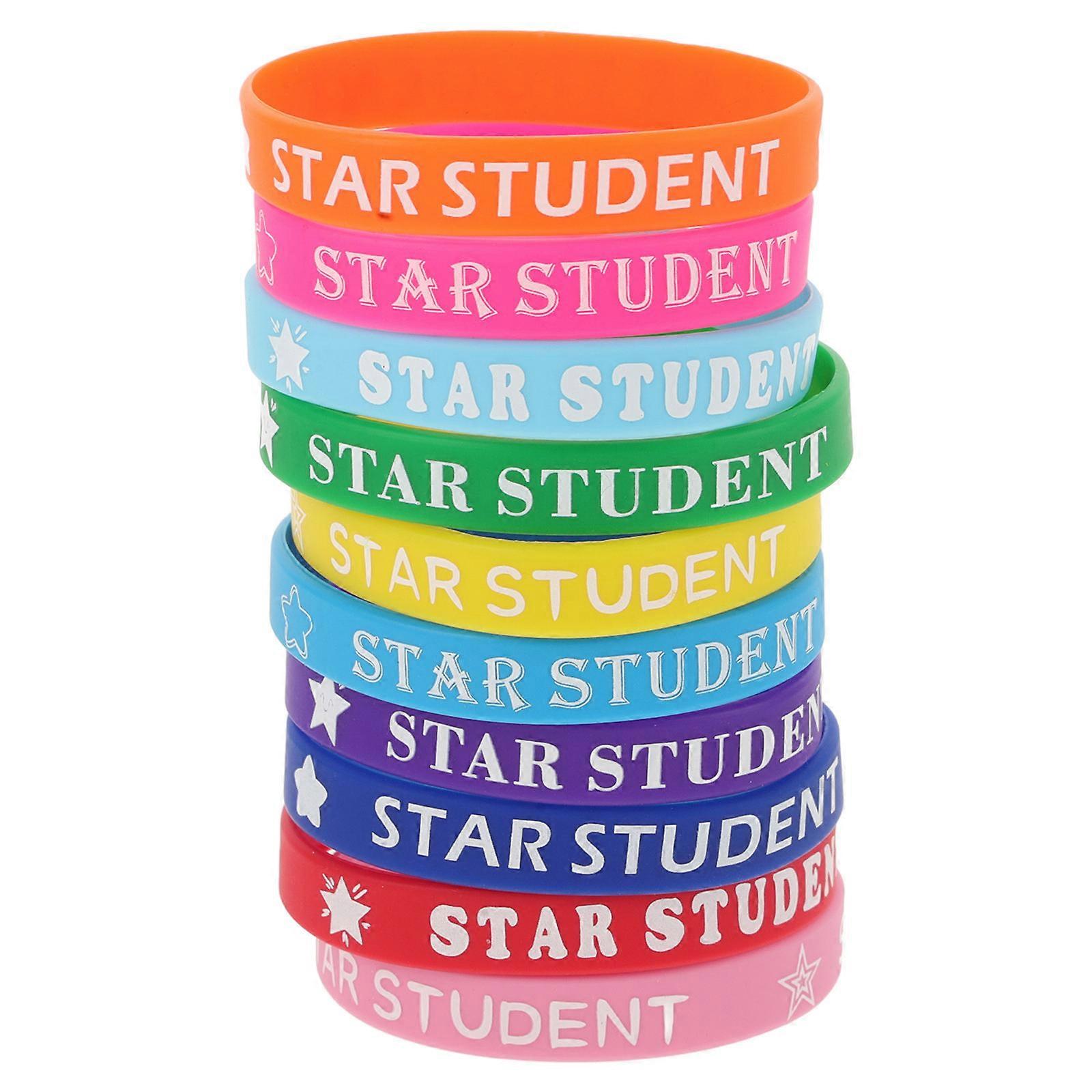 カラフルなスタースチューデントシリコンブレスレット10個パック–チームスピリットとデイリーウェアのためのやる気を起こさせる学校活動アクセサリー–快適なフィット感